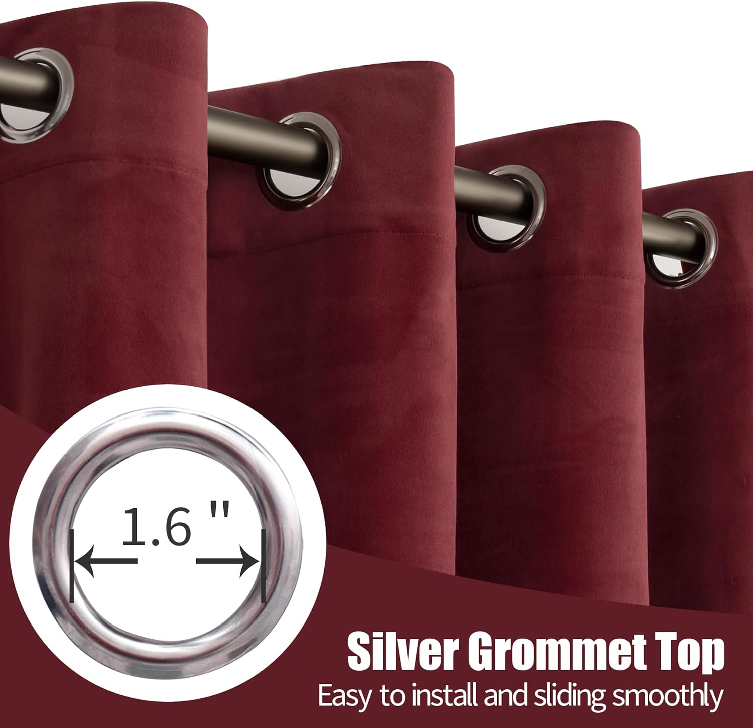 YoungsTex Burgundy Velvet Curtains 2 Panels 52x84 Inch
