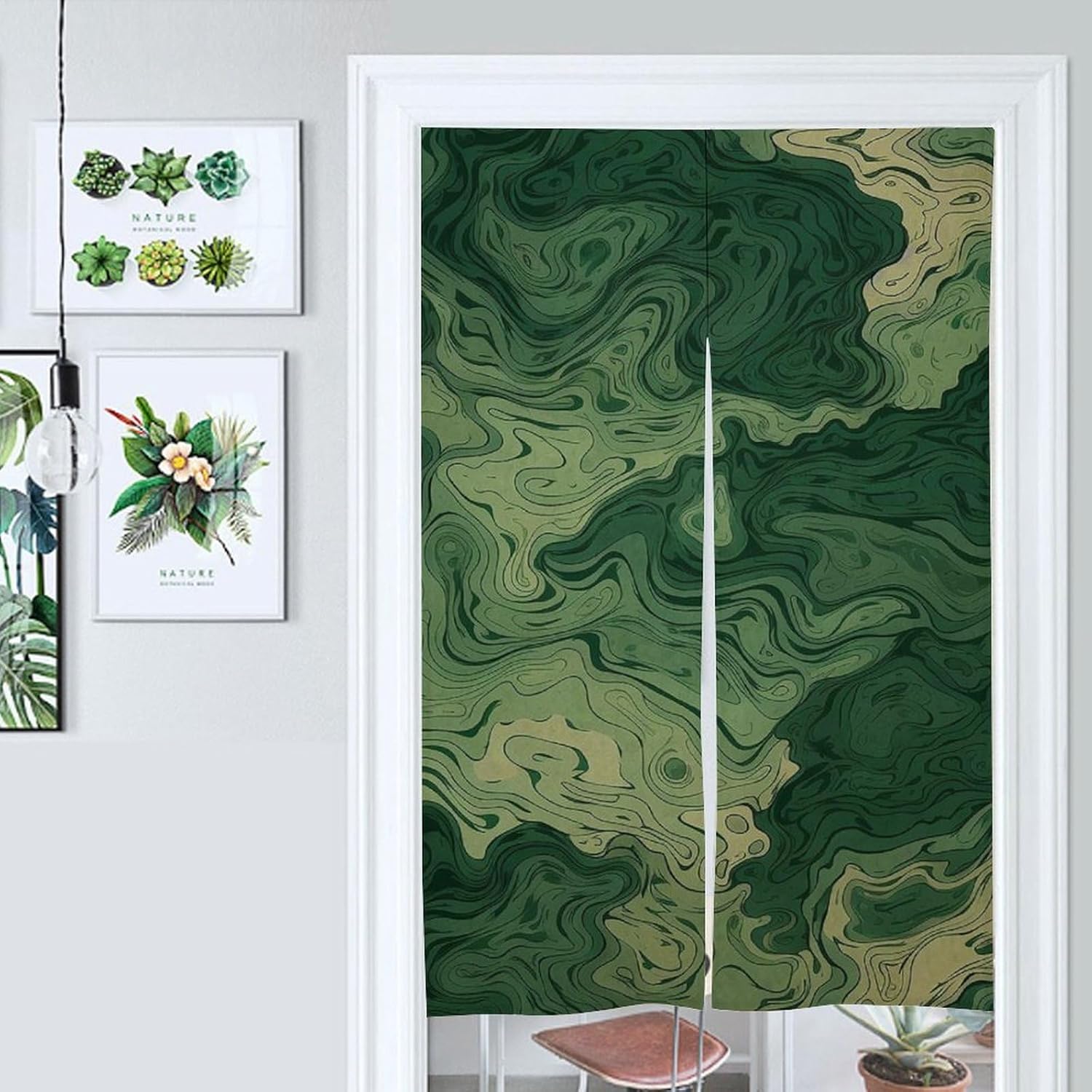 Japanese Noren Door Curtain Green Wood Grain Print