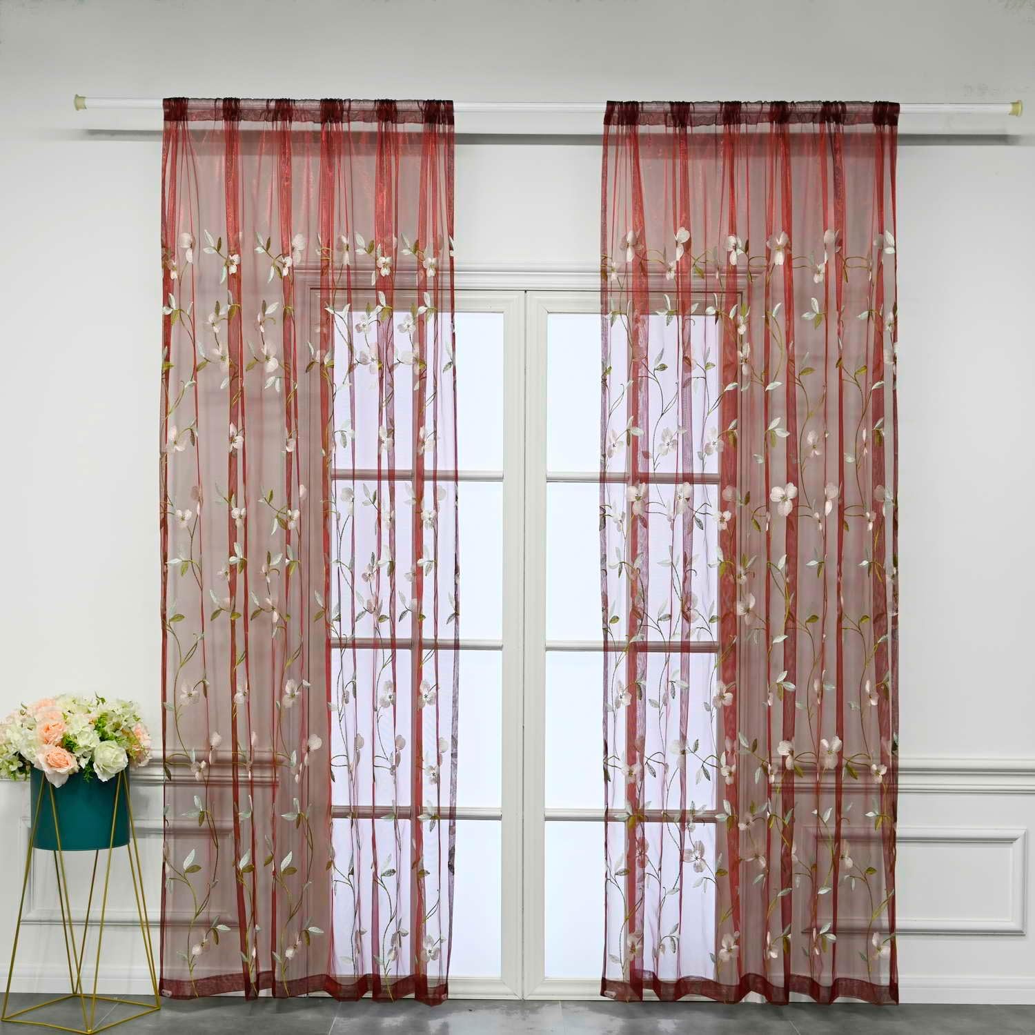 Floral Embroidered Sheer Curtains 84 Inches Length