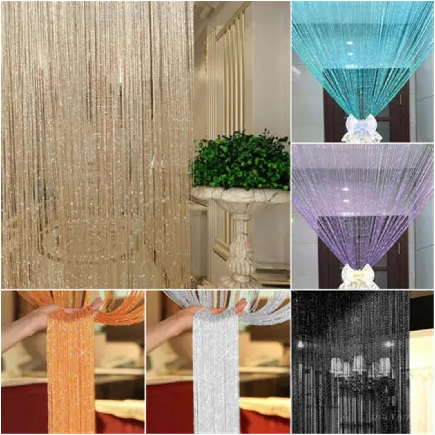 Shiny Tassel String Curtain Blue 300x300cm