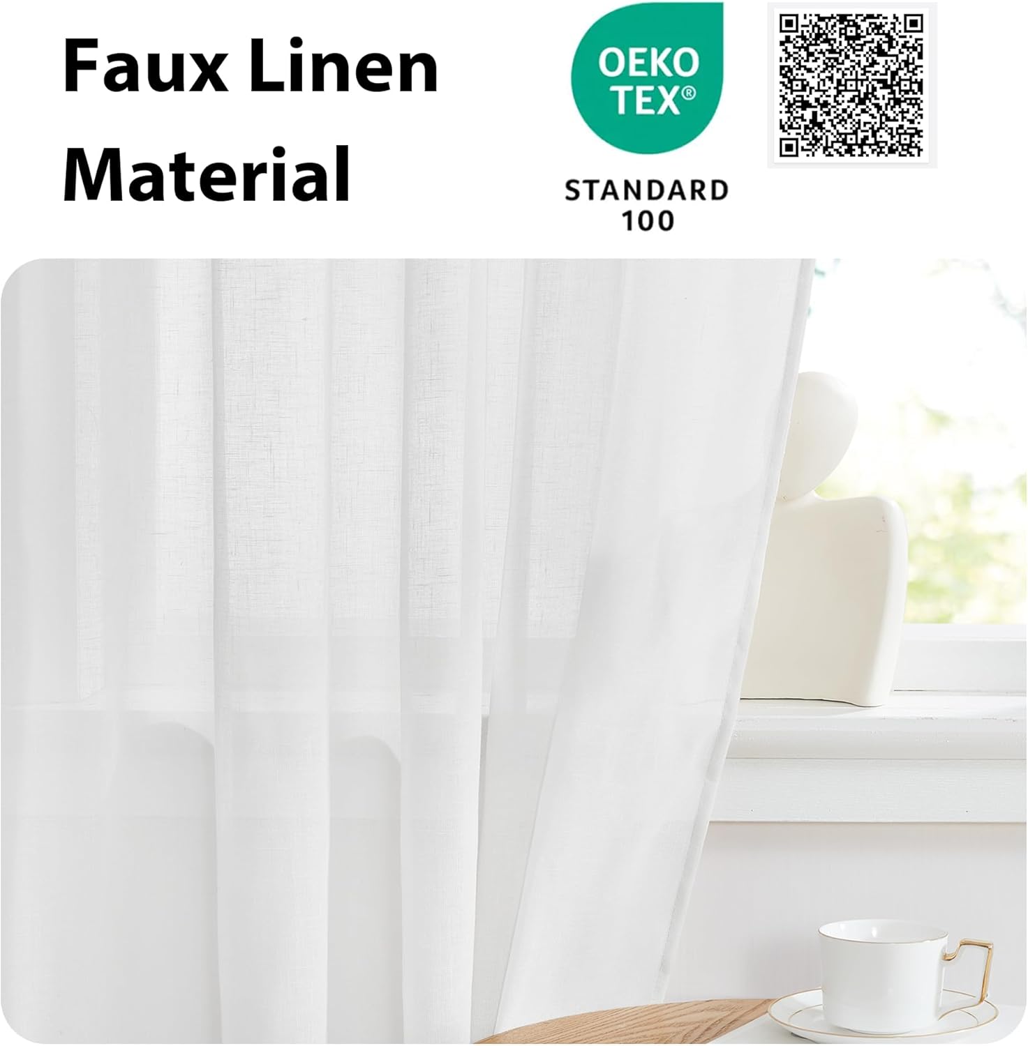 NICETOWN Sheer Curtain for French Door White 26x80