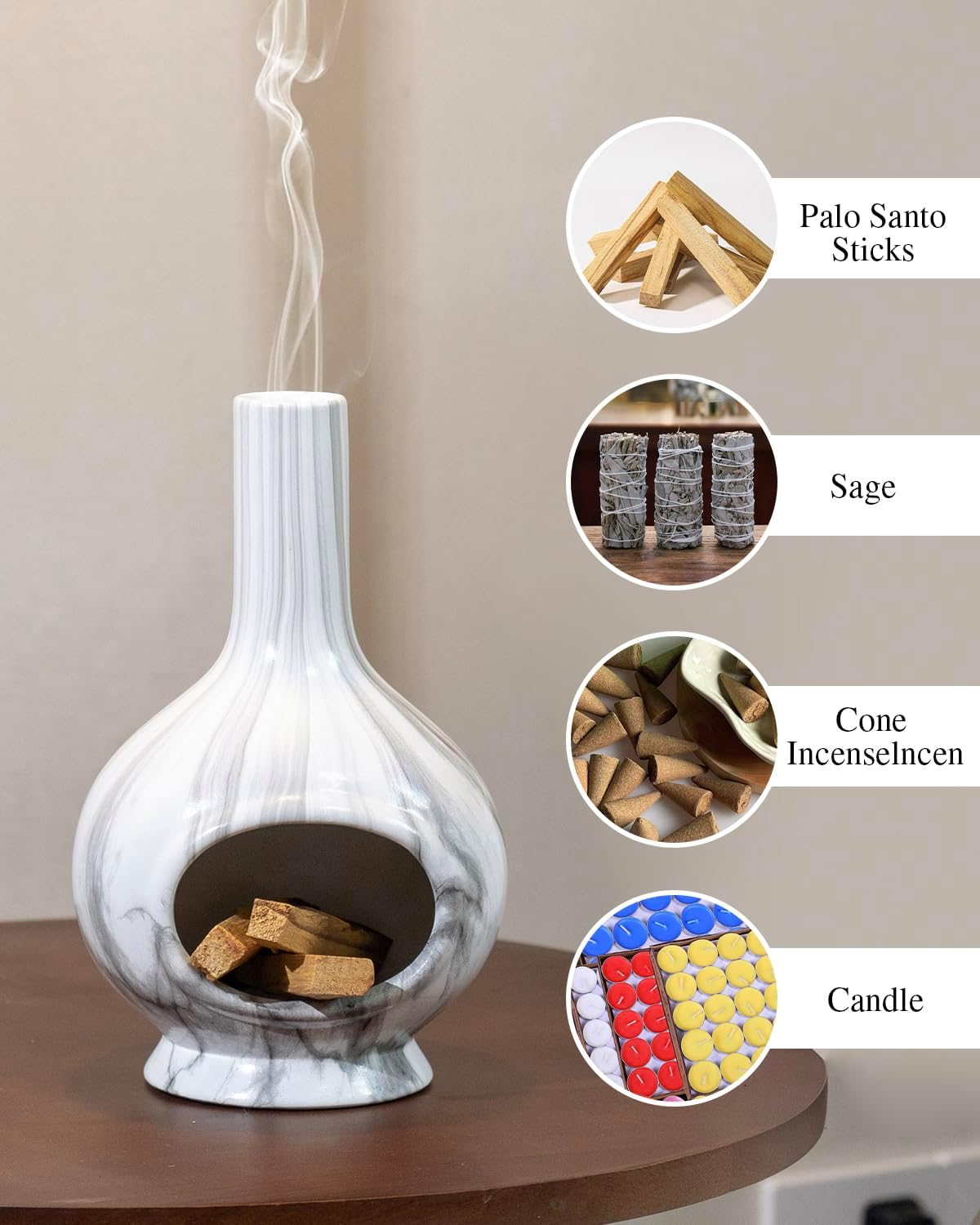 Handmade Ceramic Incense Holder with Marble Design