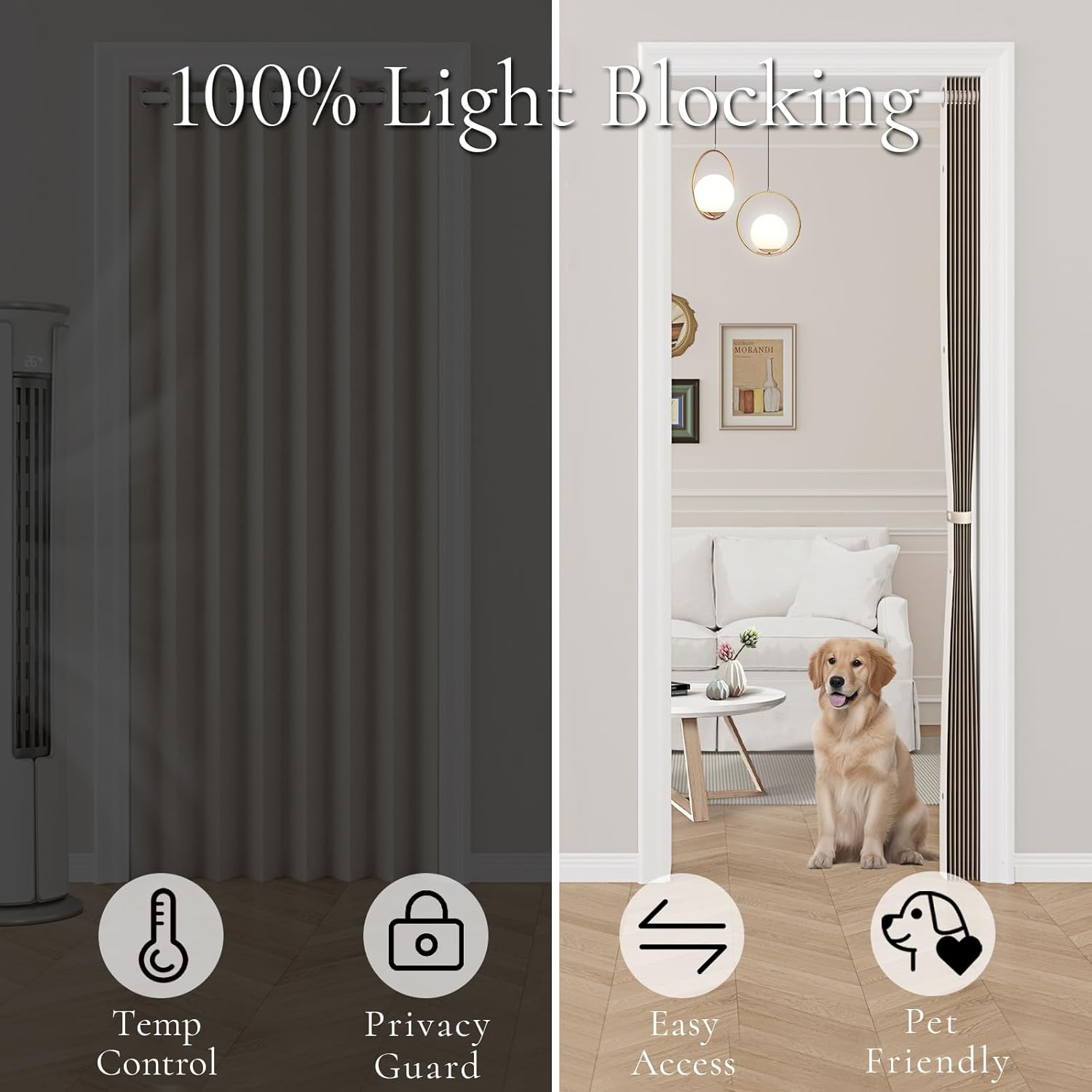 Pleated Folding Door Curtains 60x80 Blackout Panels