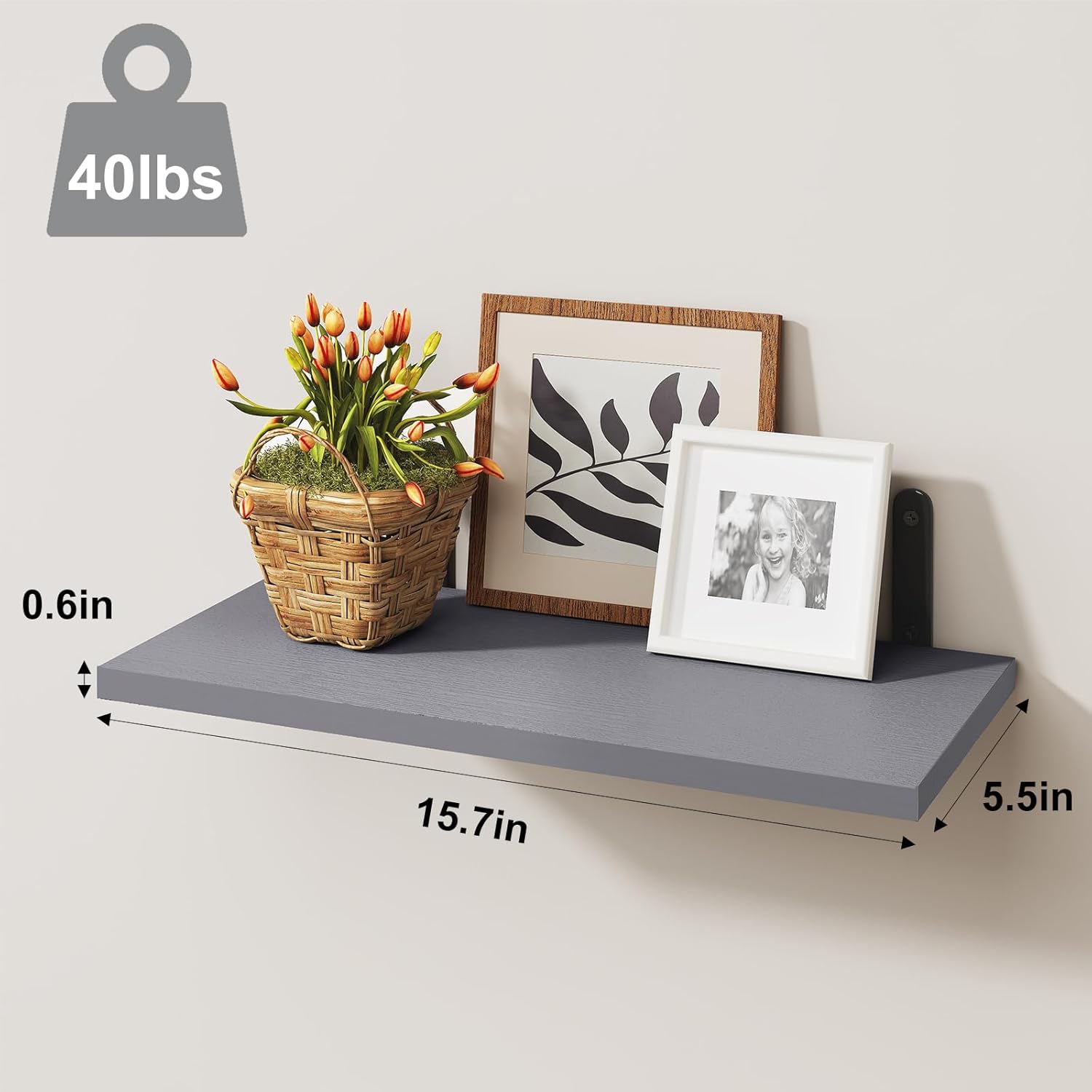 Fixwal Grey Floating Shelves Set of 4 for Wall