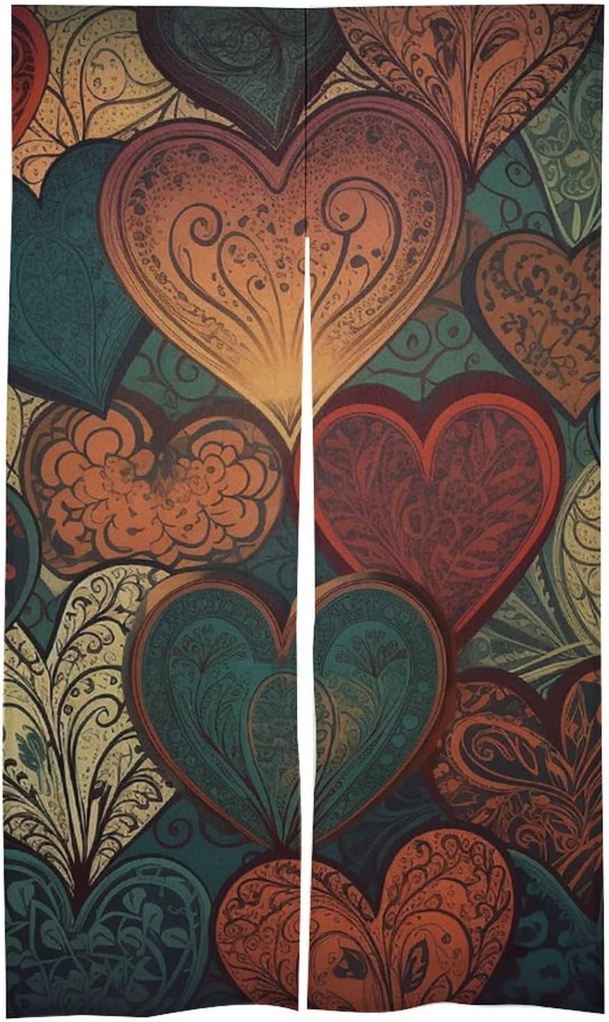Japanese Noren Heart Pattern Door Curtain 34x57 Inches