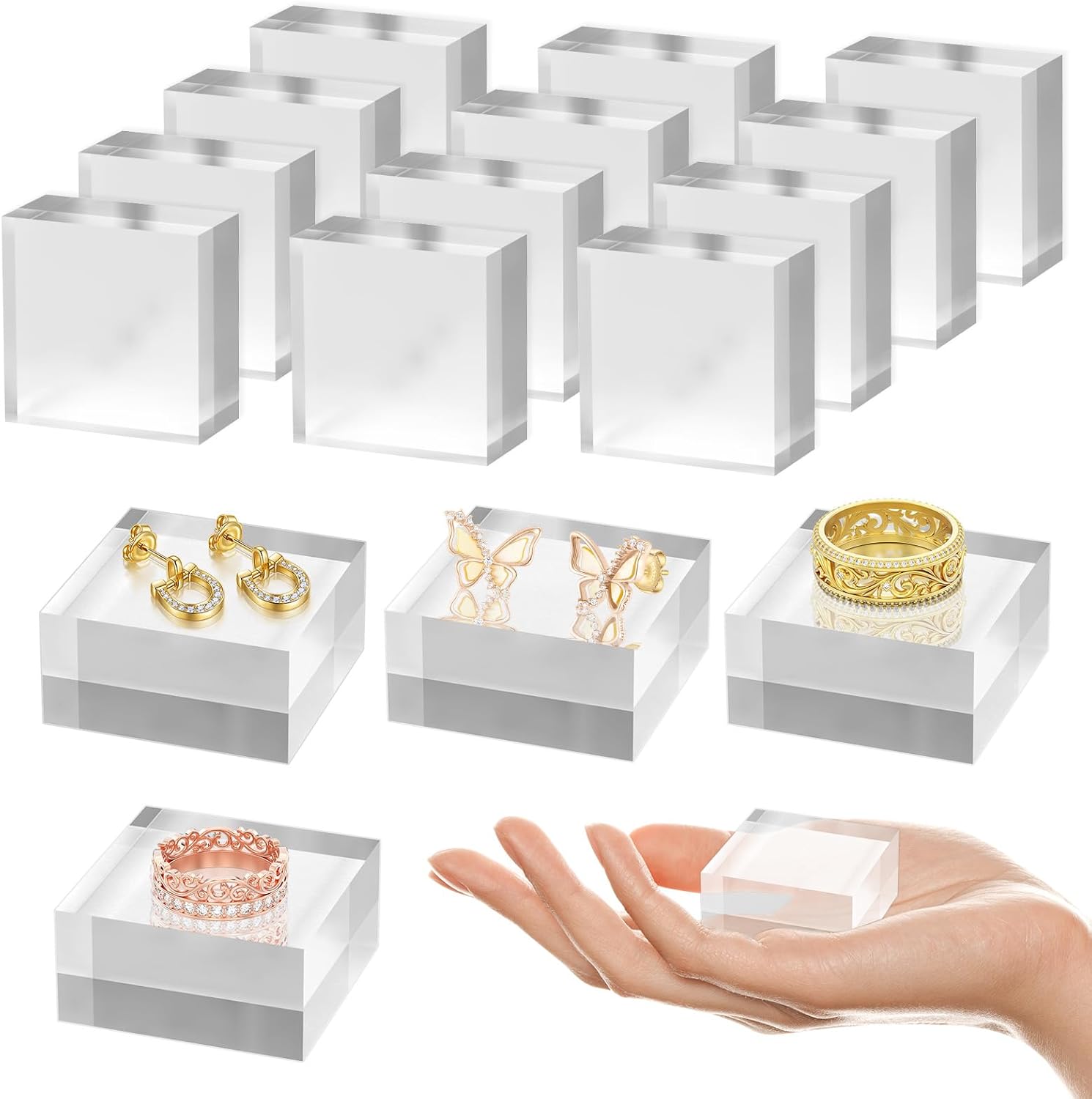 16 Piece Acrylic Display Base Set for Trophy and Jewelry Displays