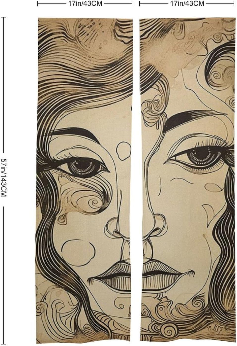 Japanese Noren Door Curtain with Outline Face Print