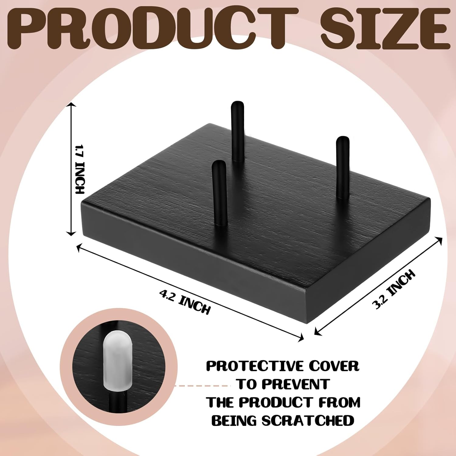 2 Pack Wooden Rock Display Stand with Black Three Prong Holders