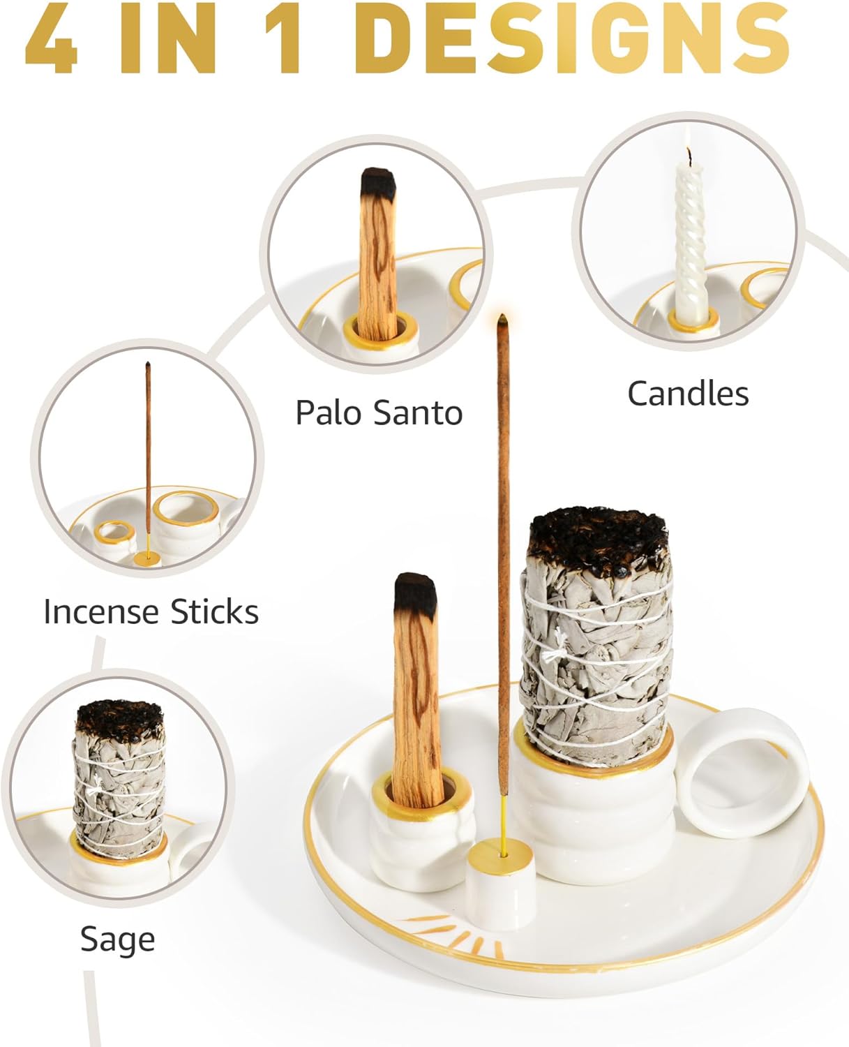 4 in 1 Incense Holder with Handle and Ash Tray