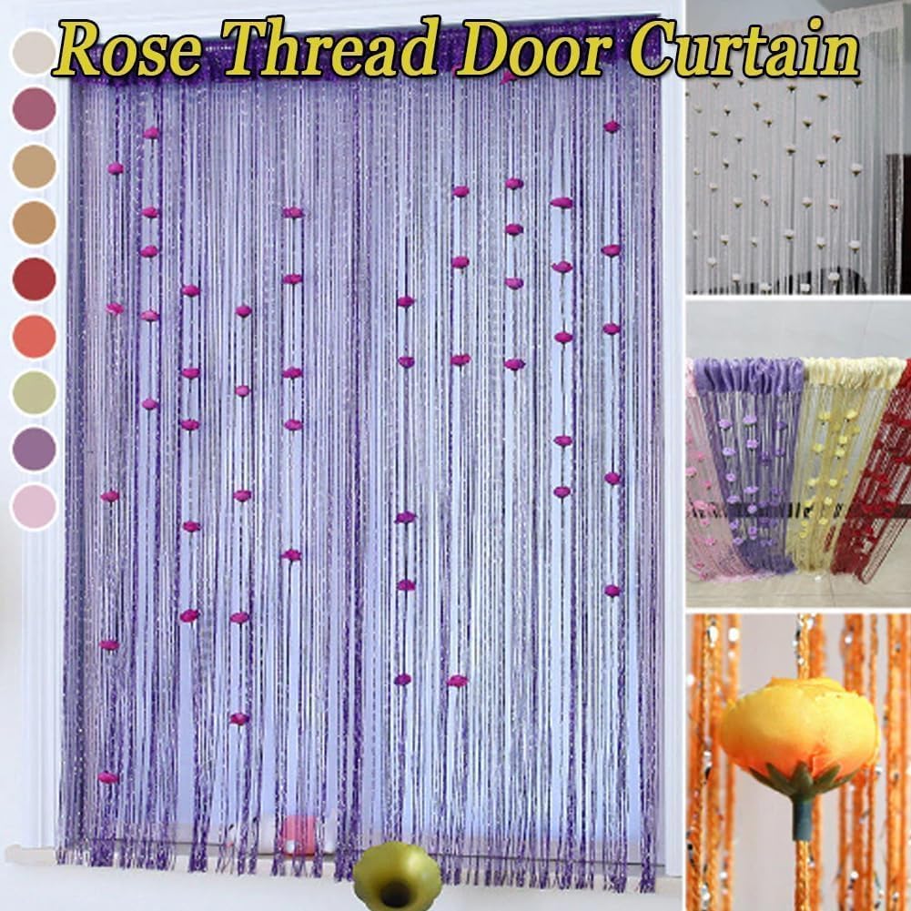 Rose Thread Door Curtain with Blue Tassels