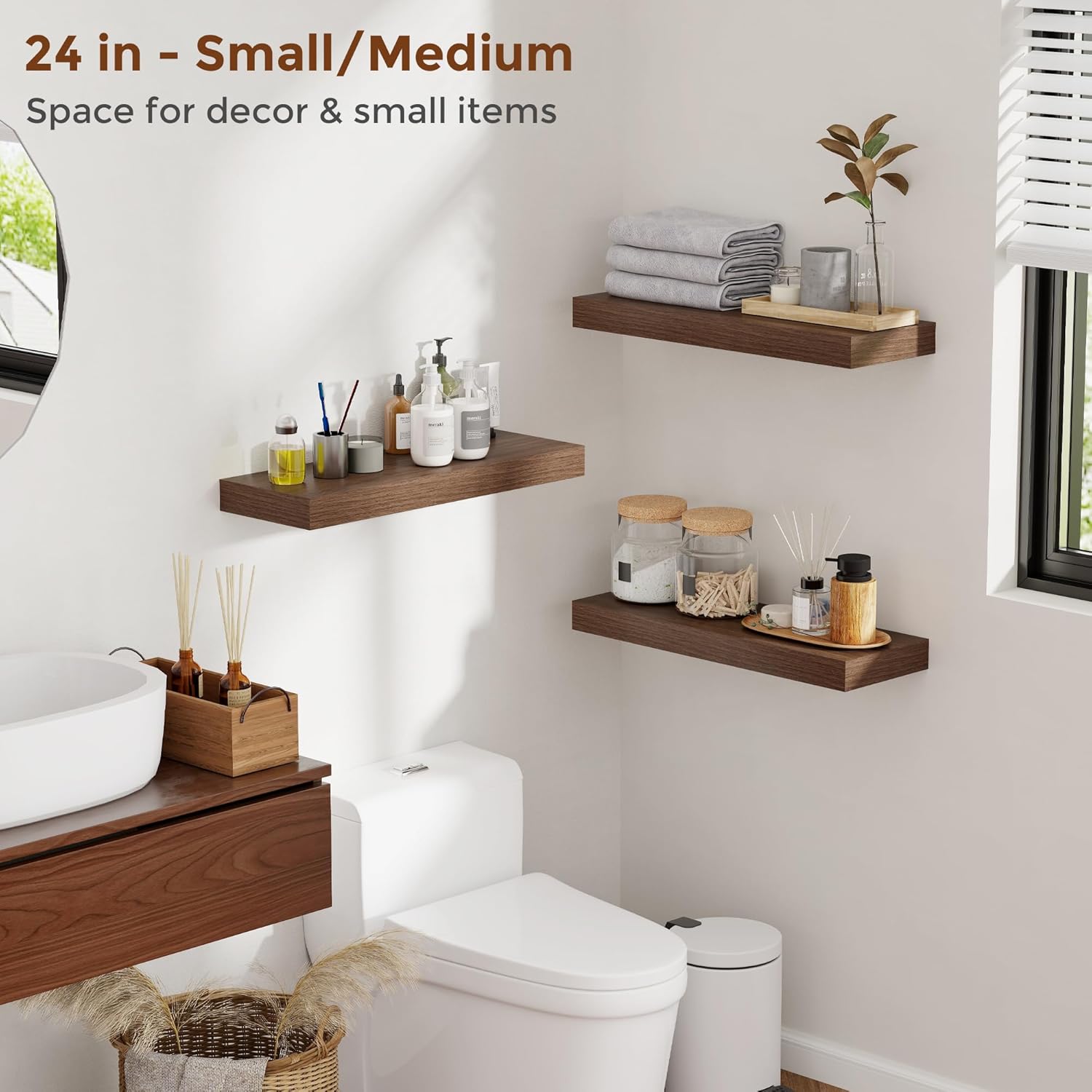 Heimlove 16 Inch Floating Shelves Set of 2 Wall Mounted Rustic Wood