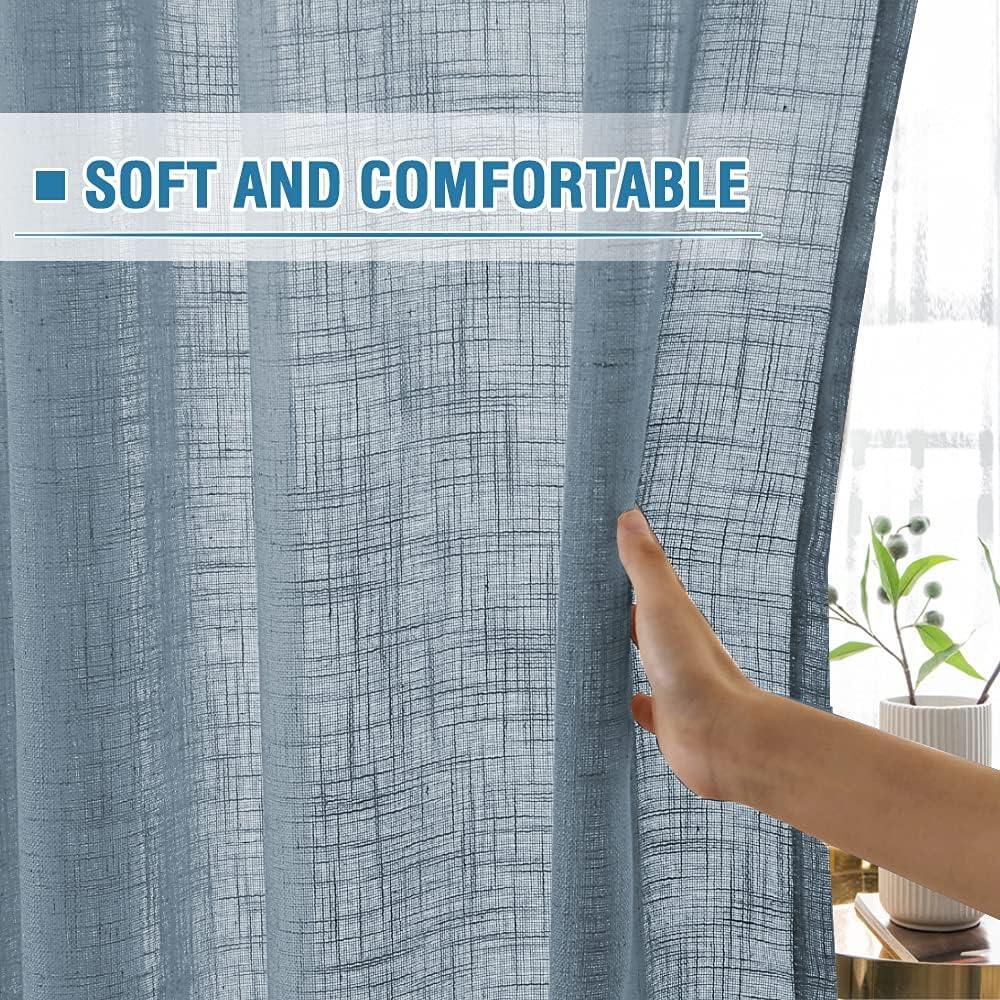 HVERSAILTEX Stone Blue Linen Curtains 2 Panel Set