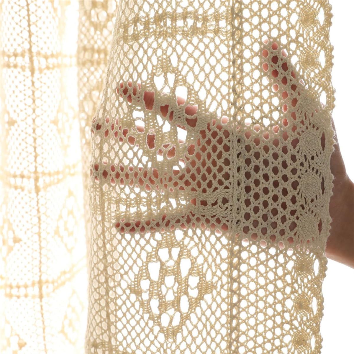 Boho Cotton Crochet Curtain Panel for Living Room