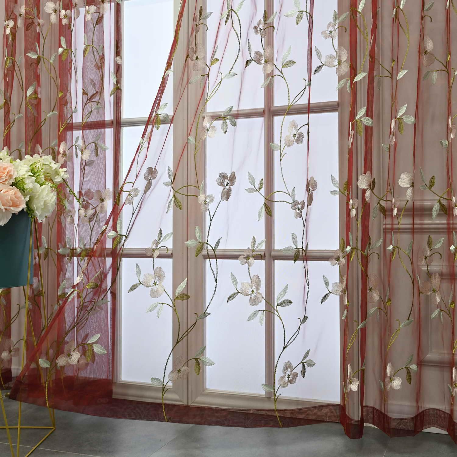 Floral Embroidered Sheer Curtains 84 Inches Length