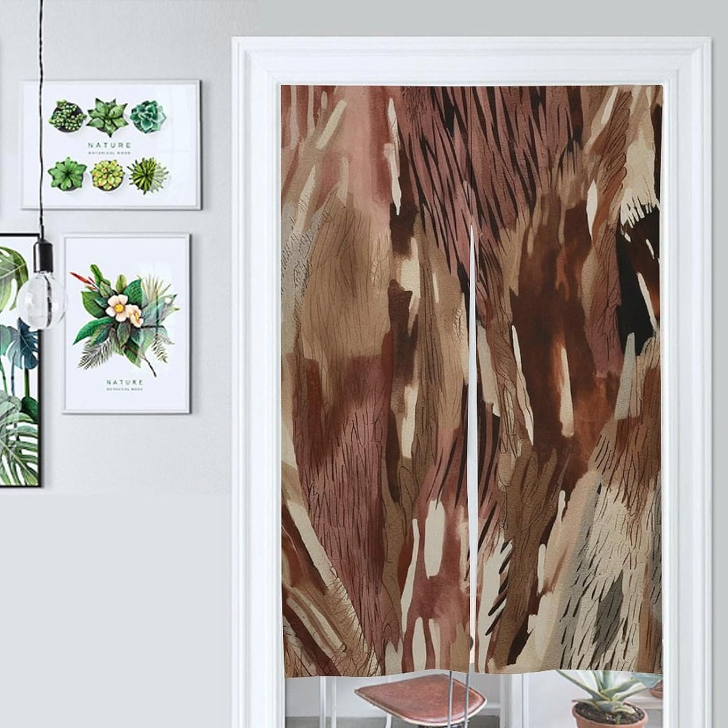 Japanese Noren Brown and White Stripes Door Curtain
