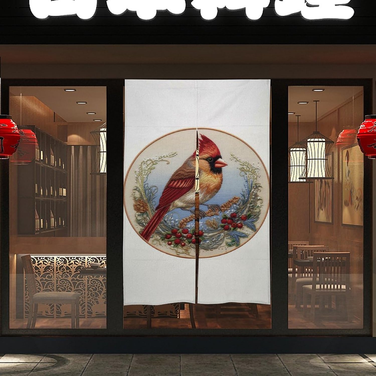 Japanese Noren Bird Embroidery Door Curtain 34x57
