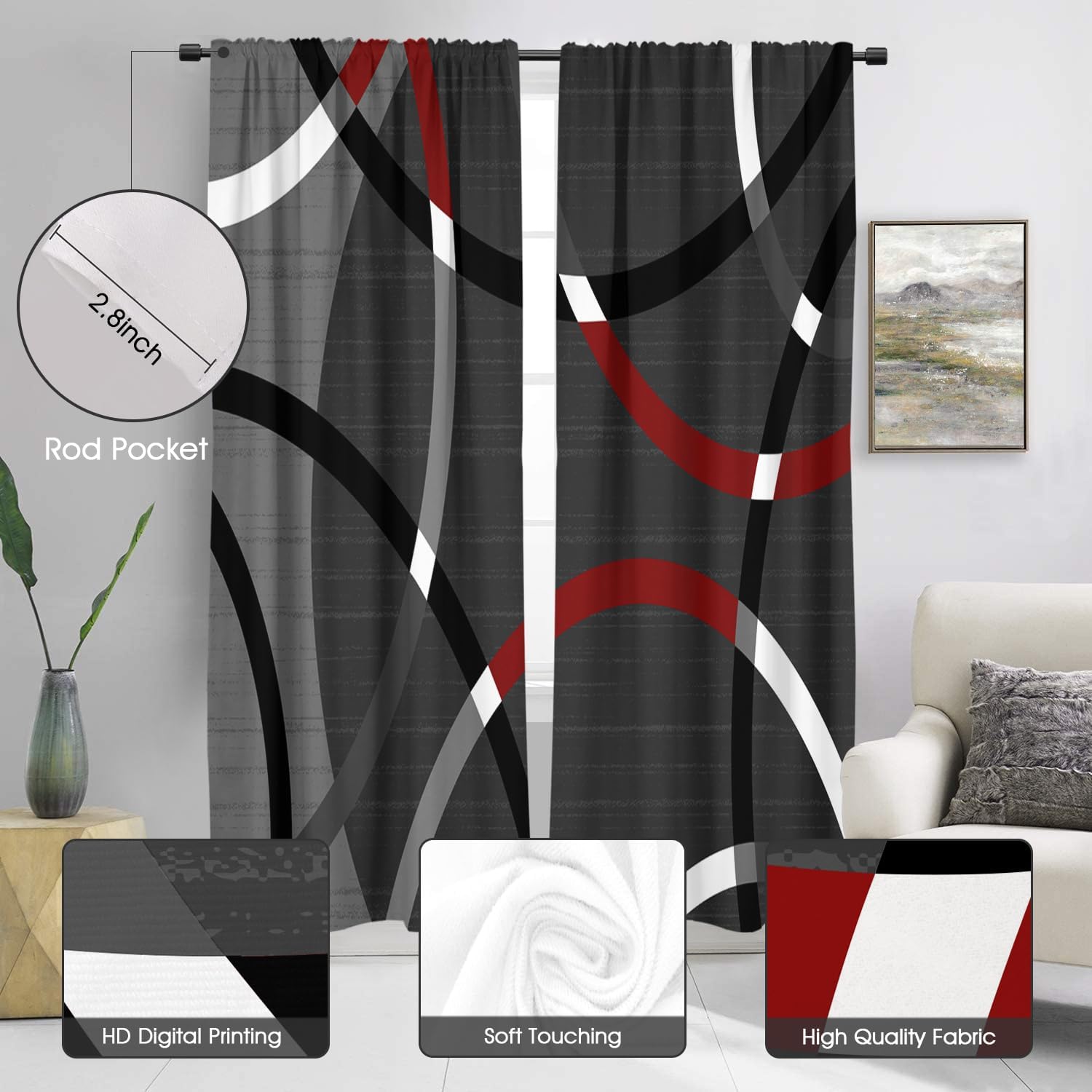 Zokyer Modern Geometric Curtain 2 Panels Rod Pocket