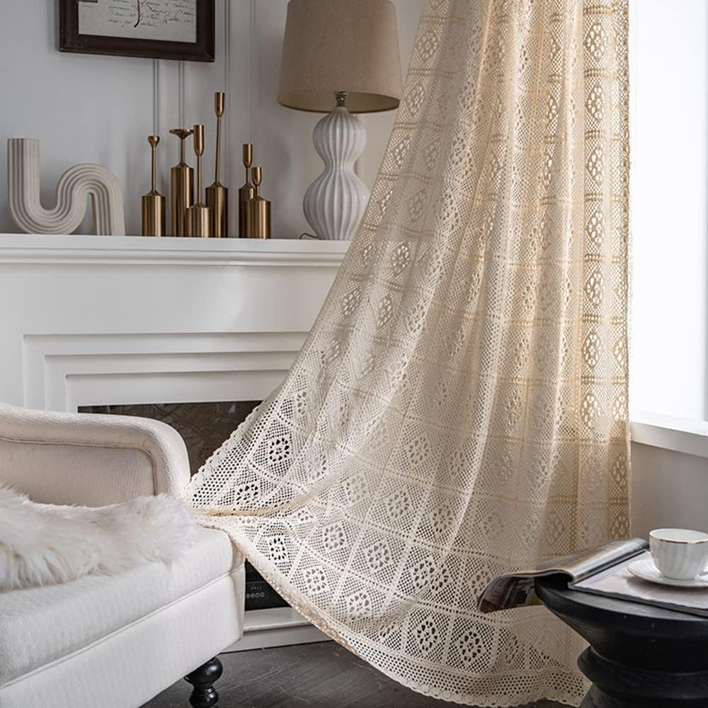 Boho Cotton Crochet Curtain Panel for Living Room