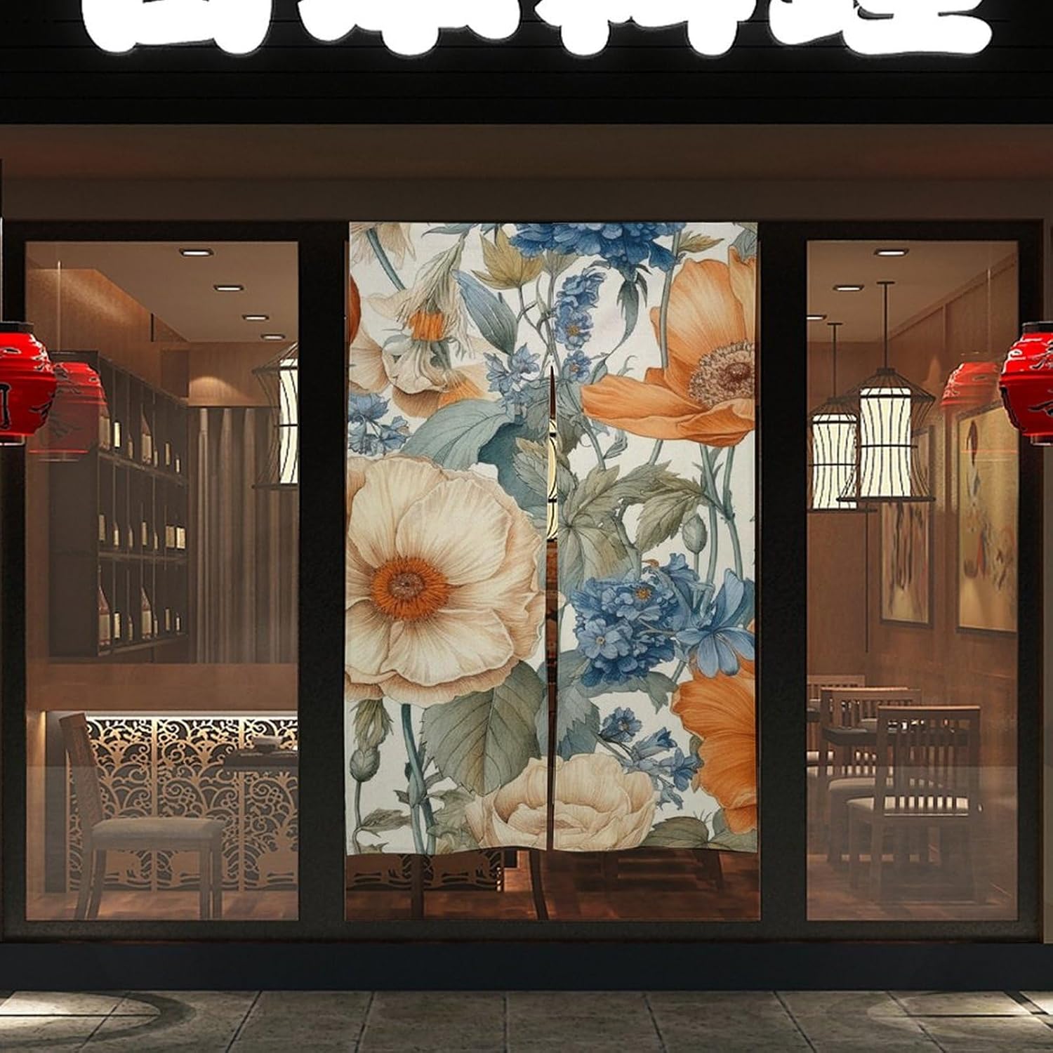 Japanese Noren Door Curtain with Scenic Design