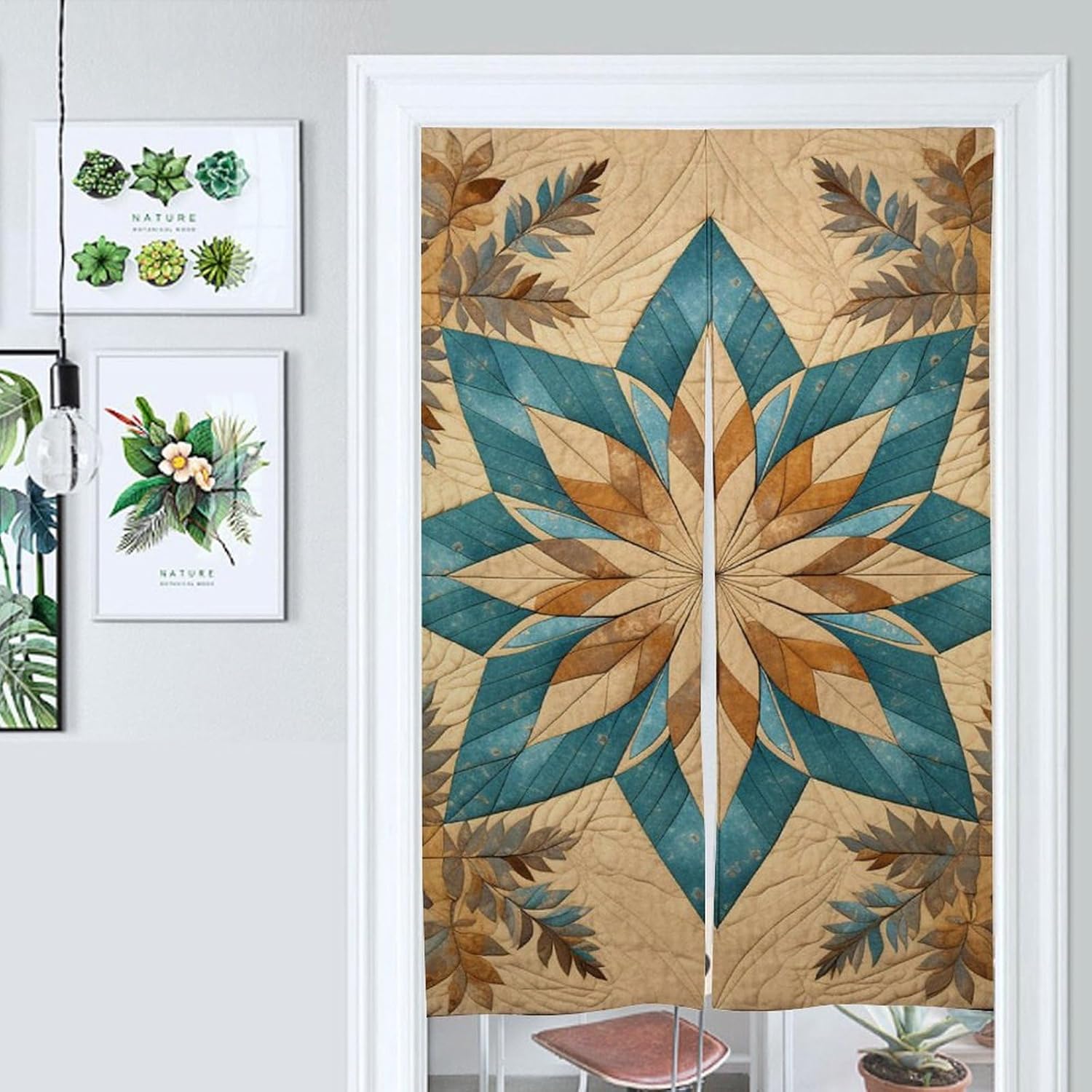 Japanese Noren Leaf Pattern Door Curtain 34x57 Inch Kitchen Partition Drape