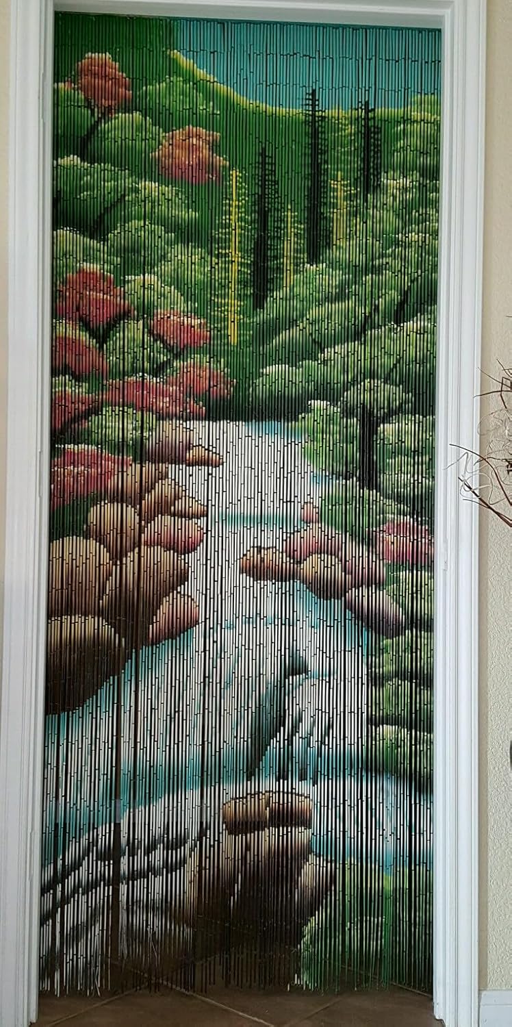 ABeadedCurtain 125 Strand Bamboo Beaded Curtain with Hanging Hardware