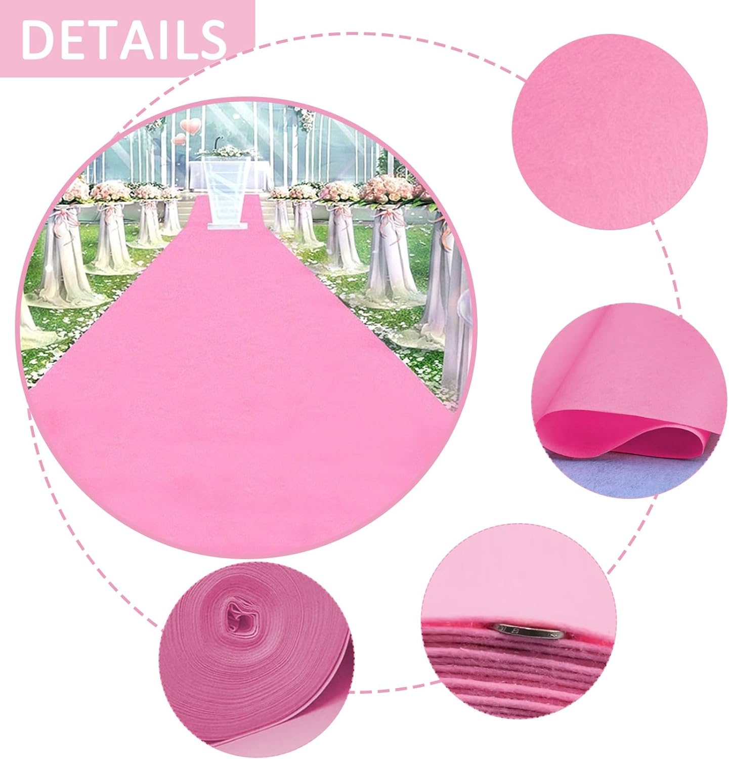 Pink Wedding Carpet Non Slip Bridal Walkway Runner Rug 12x30m