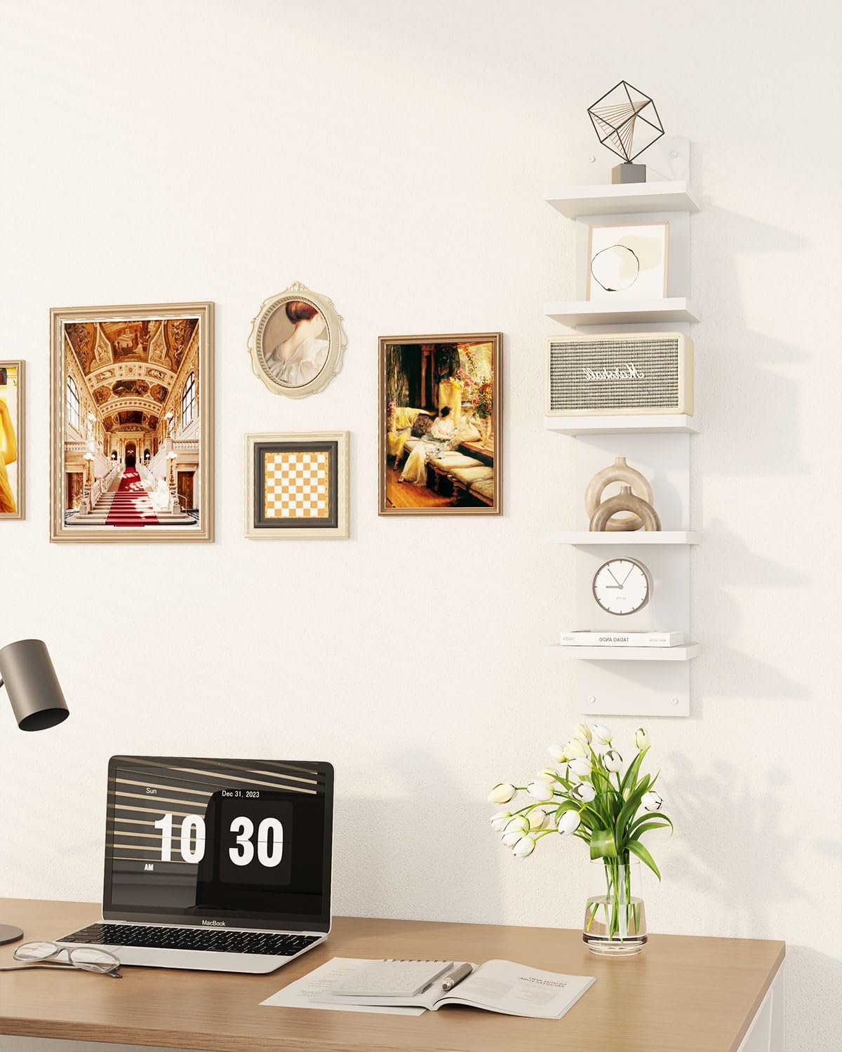 IBUYKE 5 Tier Wall Shelf Unit White Vertical Storage Shelf