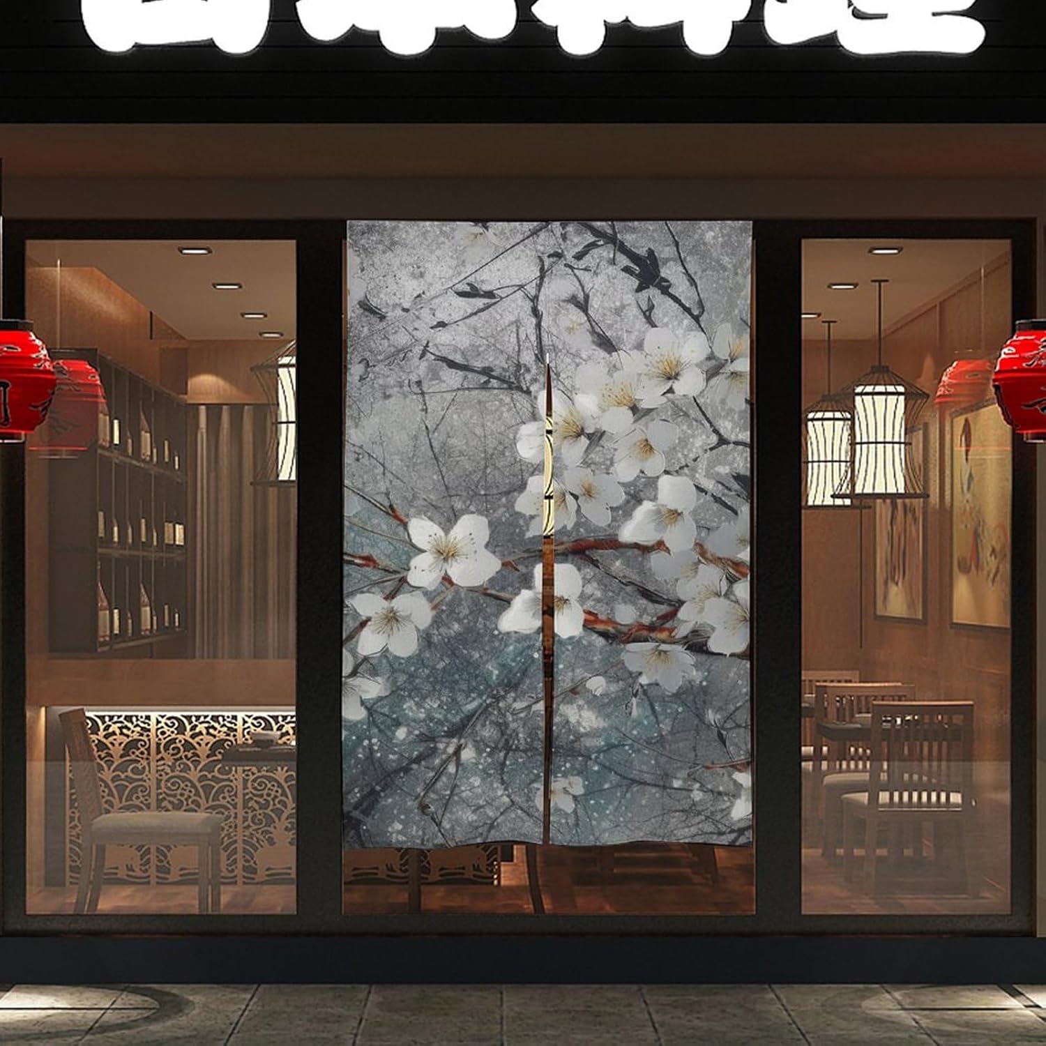 Japanese Noren Delicate Leaves Printed Door Curtain