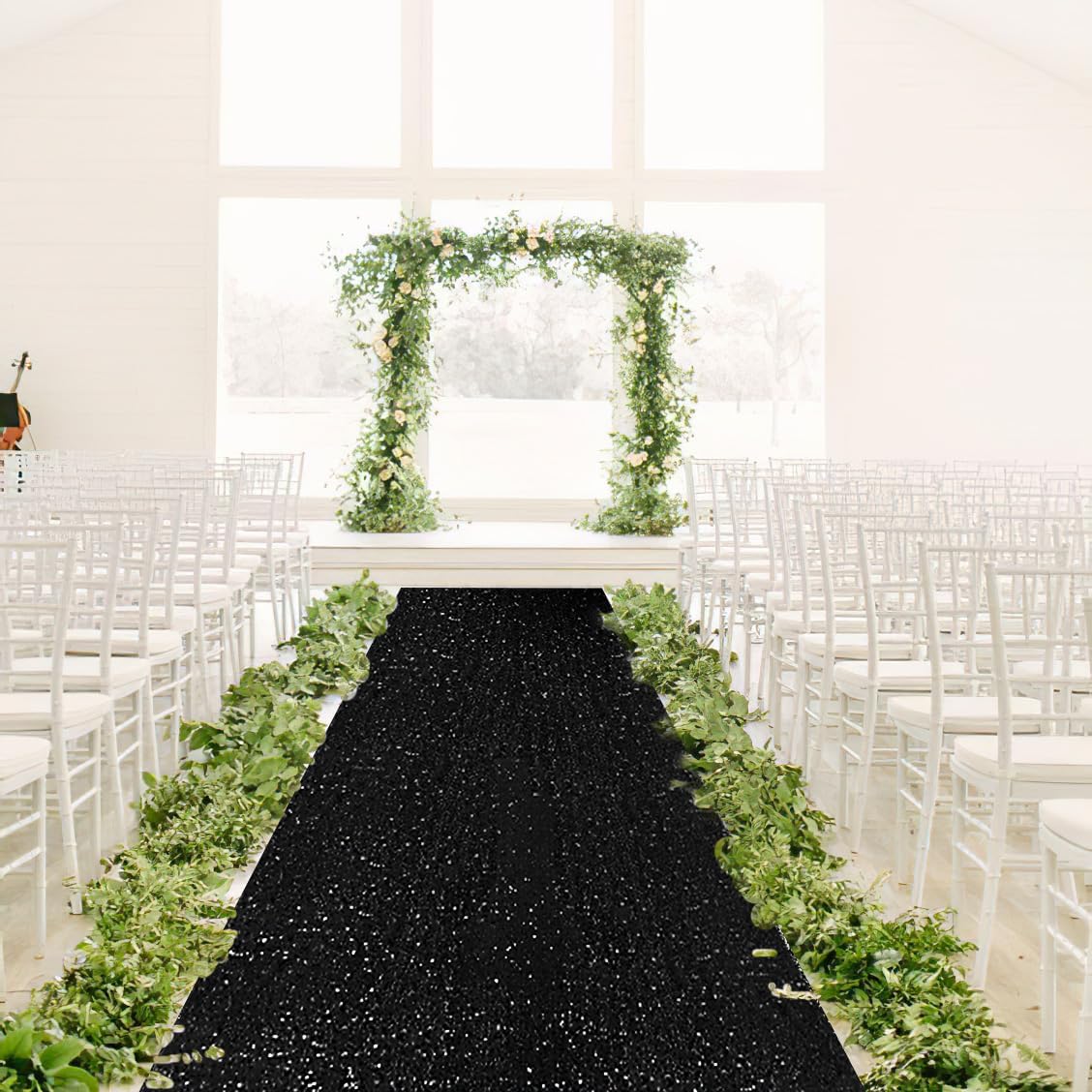 B-COOL Sequin Aisle Runner 4ft x 20ft Black Wedding Carpet
