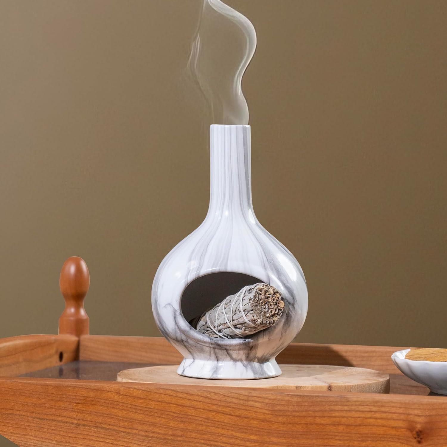 Handmade Ceramic Incense Holder with Marble Design