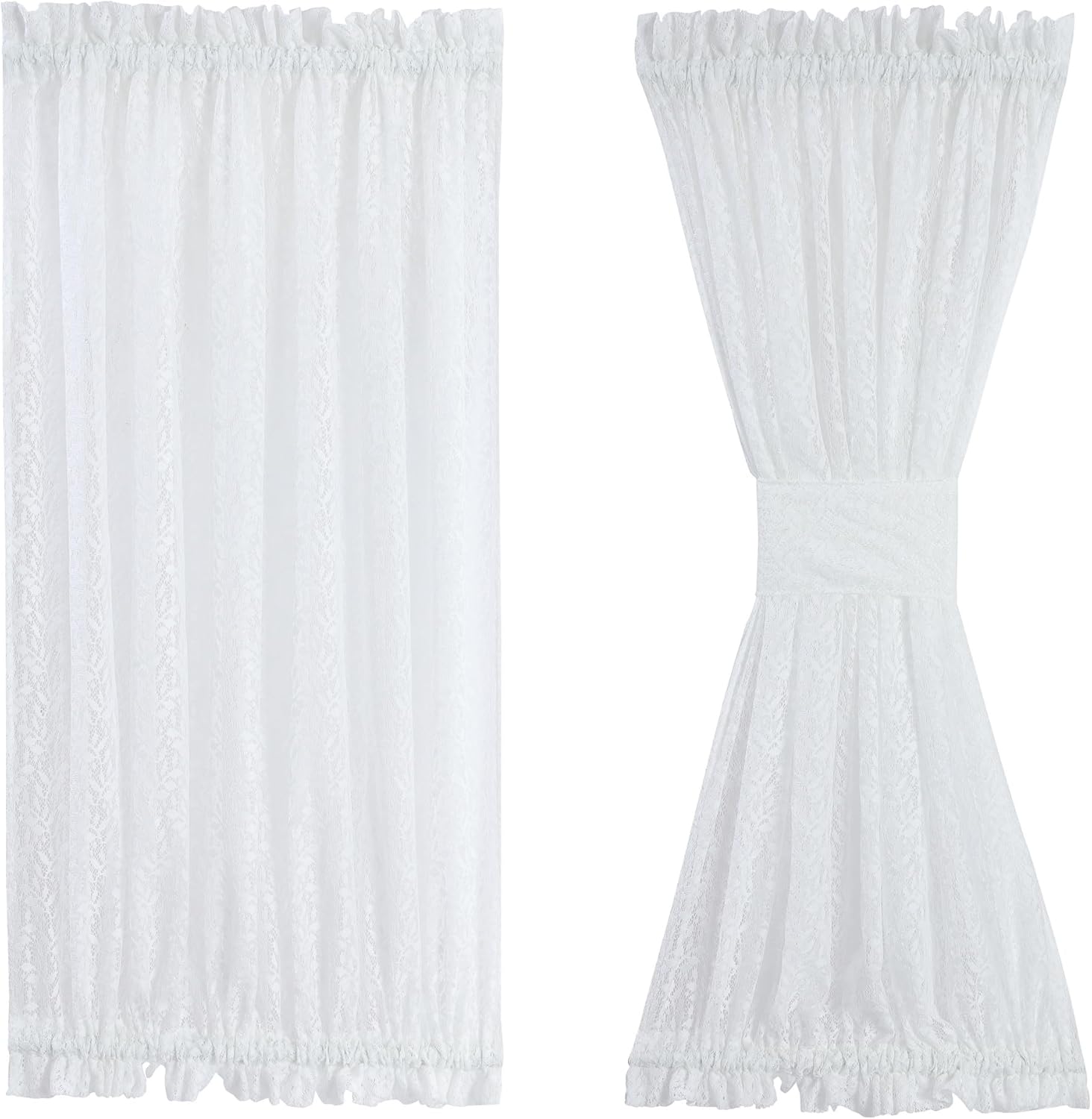 White Lace Panel with Tieback for French Doors and Windows