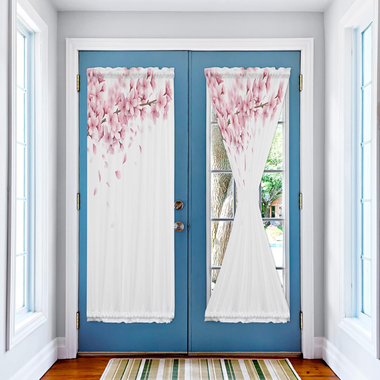 Shine-Home Spring Pink Sakura French Door Curtain Panel