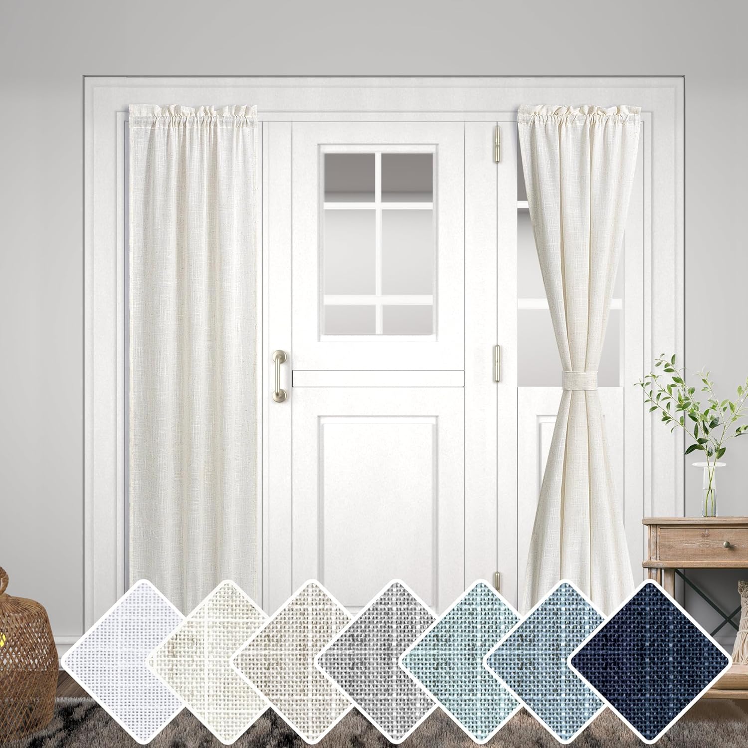 KOUFALL French Door Curtain Linen Blend 25x72 Panel Off WhiteCream Beige