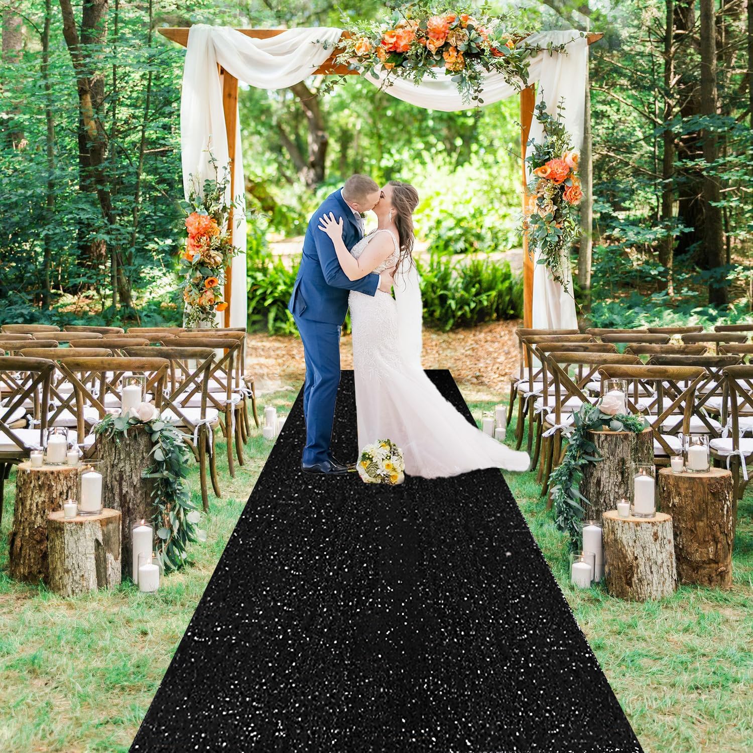 B-COOL Sequin Aisle Runner 4ft x 20ft Black Wedding Carpet