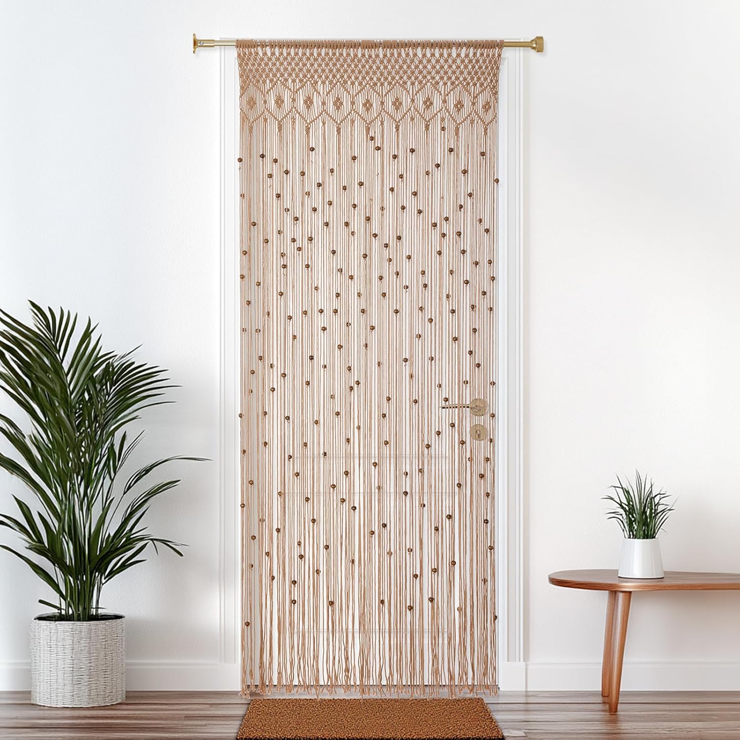 BECHAEO Boho Macrame Beaded Curtain Set of 2