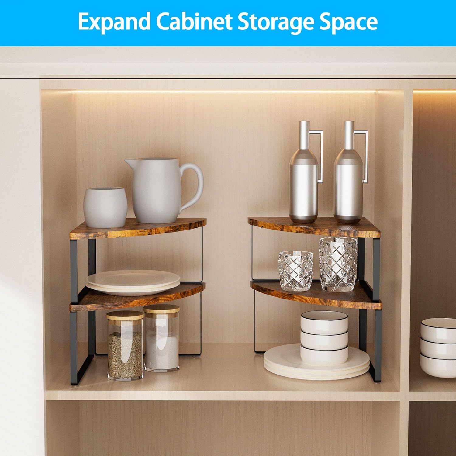 Golener Corner Shelf Countertop Organizer Set of 2 Rustic Brown