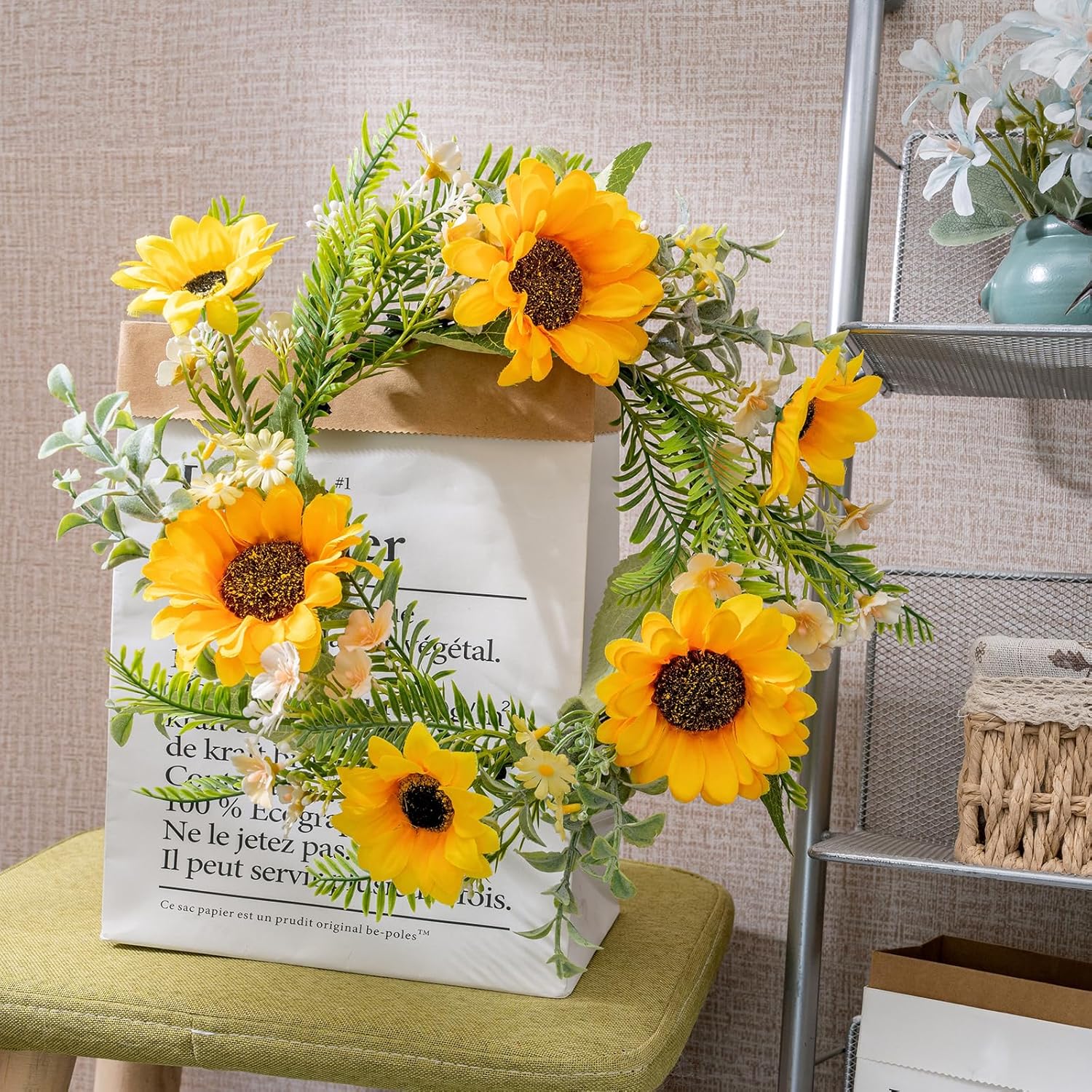 KHOYIME 13 Inch Sunflower Front Door Wreath