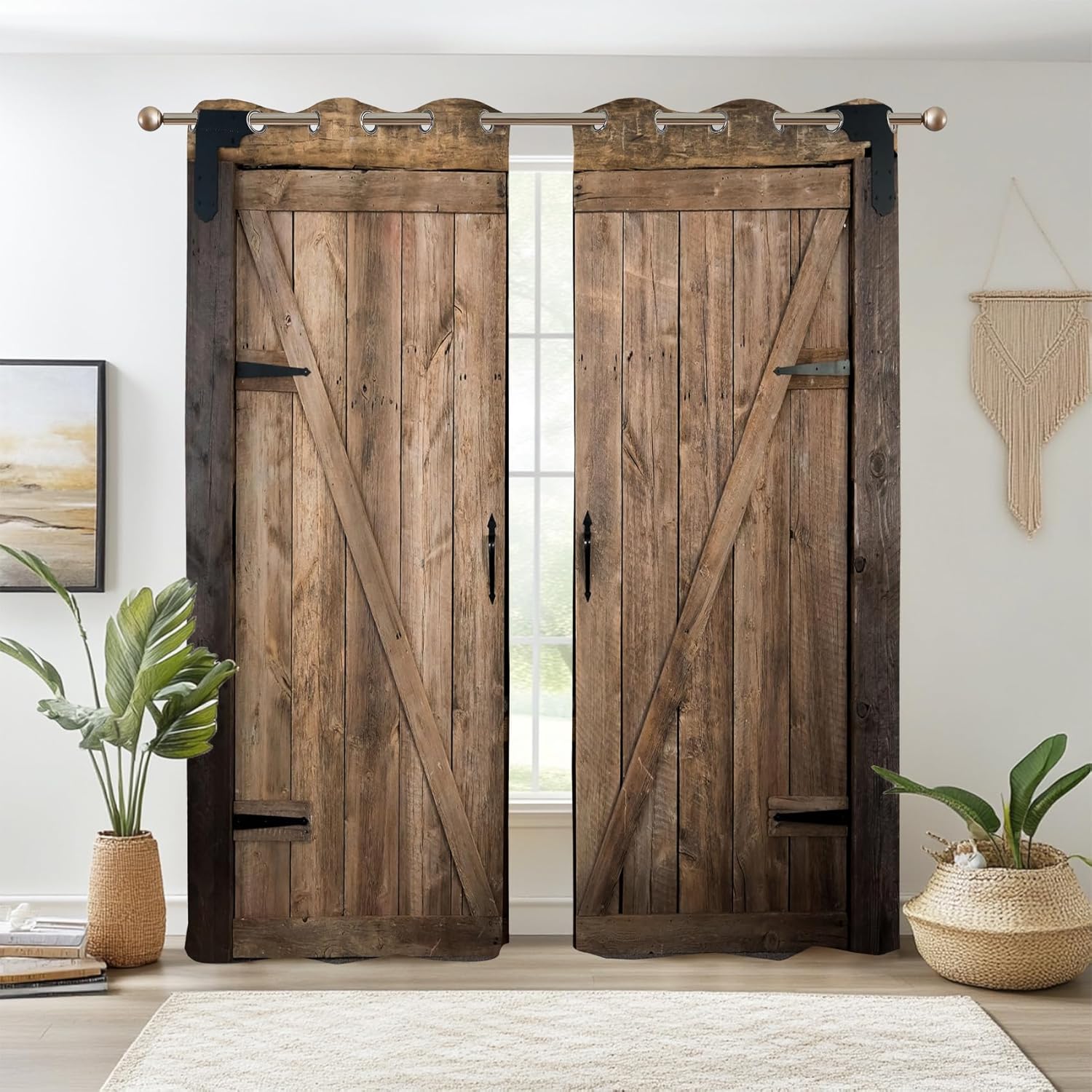 Renaiss Wooden Barn Door Farmhouse Style Curtains Set of 2 Panels Blackout