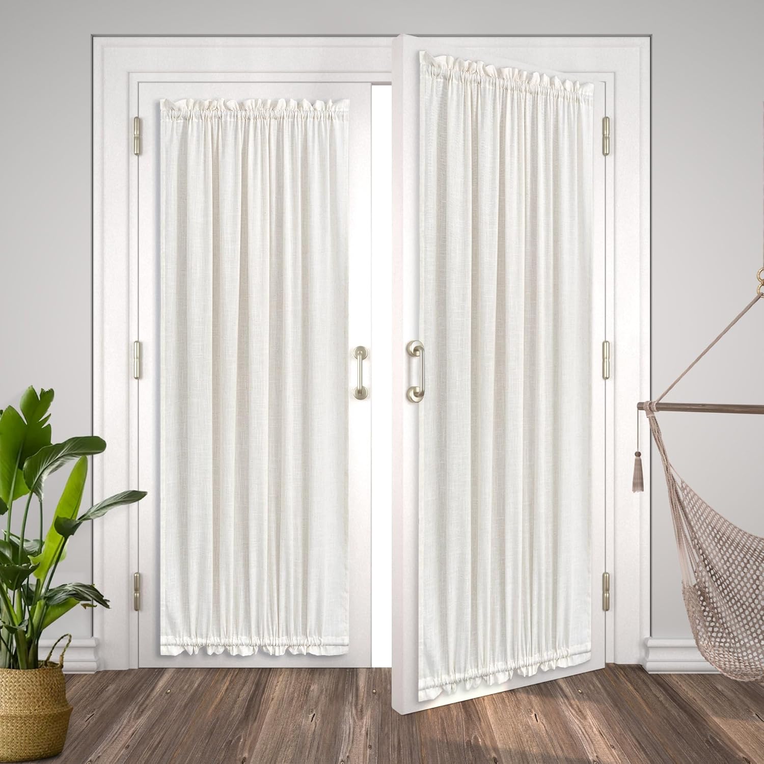 KOUFALL French Door Curtain Linen Blend 25x72 Panel Off WhiteCream Beige