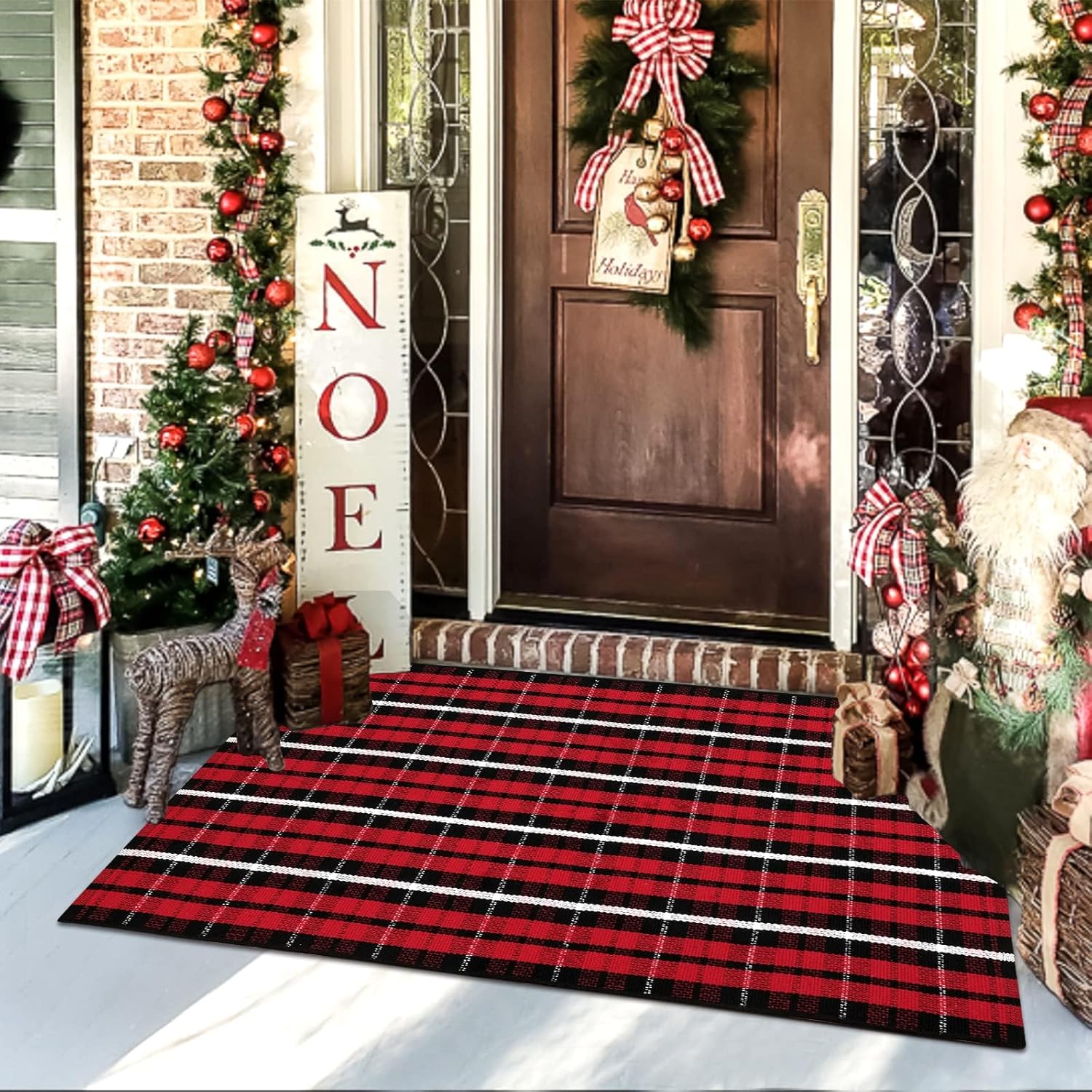 OJIA Christmas Front Door Mat 2X43 Red Buffalo Plaid
