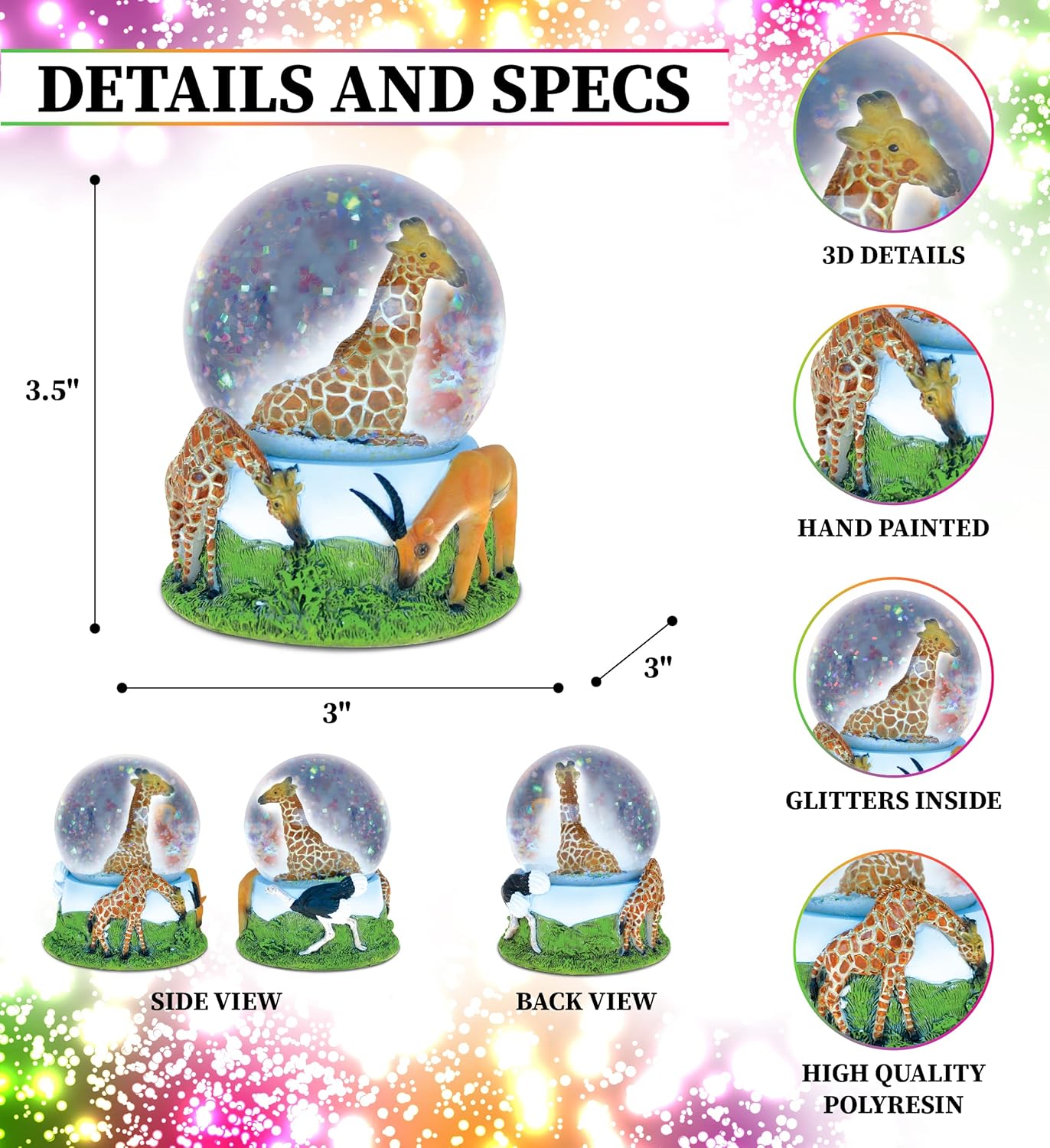 COTA Global Giraffe Snow Globe - Sparkly Decor 65mm