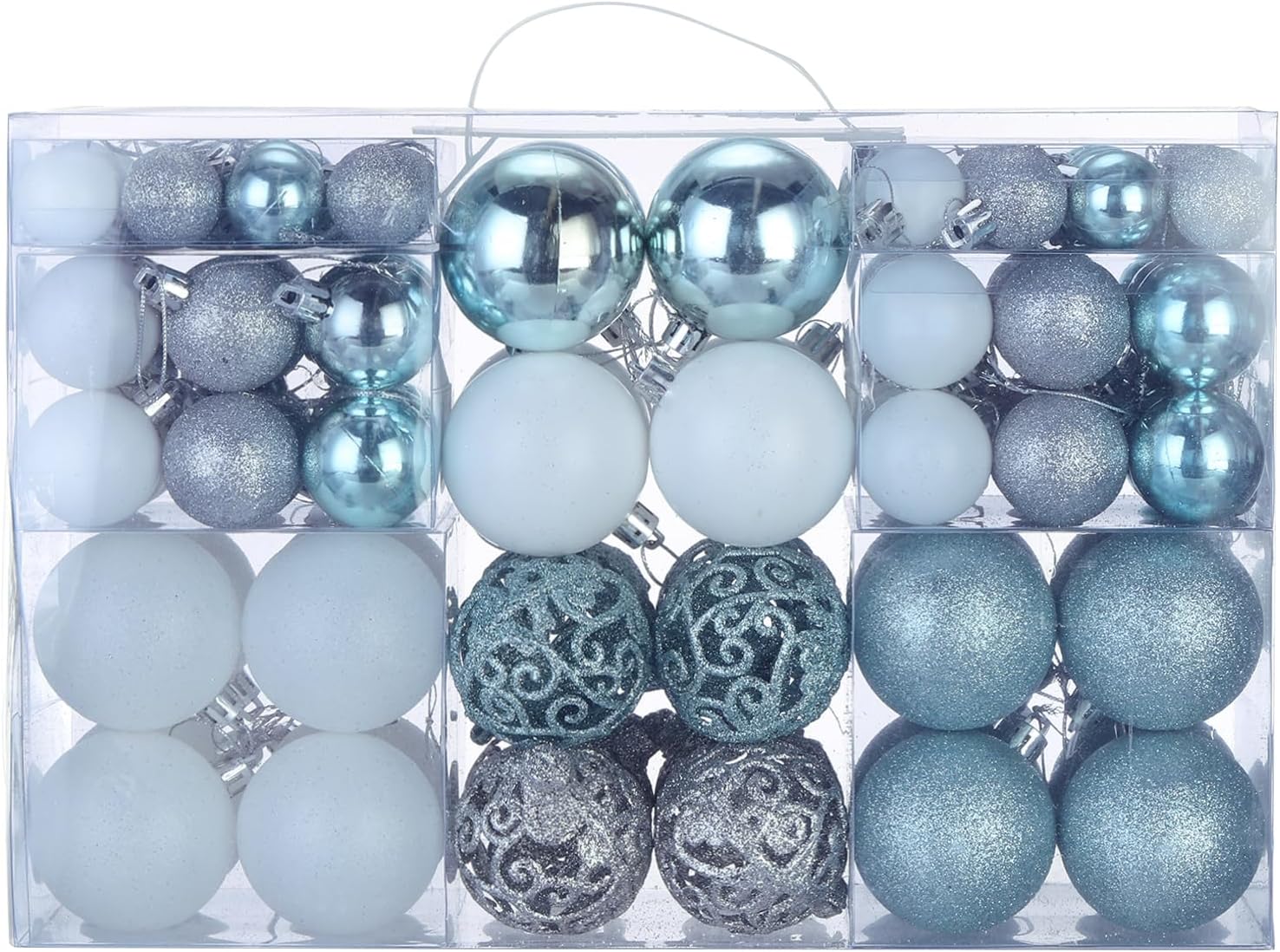 MECCANIXITY 100Pcs Shatterproof Christmas Tree Balls Lake Blue White