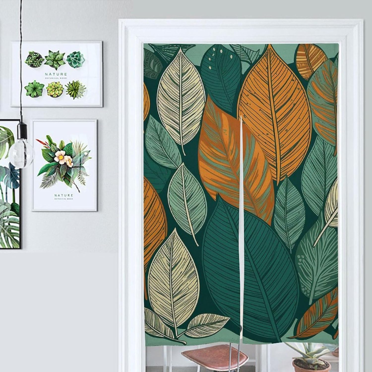 Japanese Noren Leaf Print Door Curtain 34x57 Inches