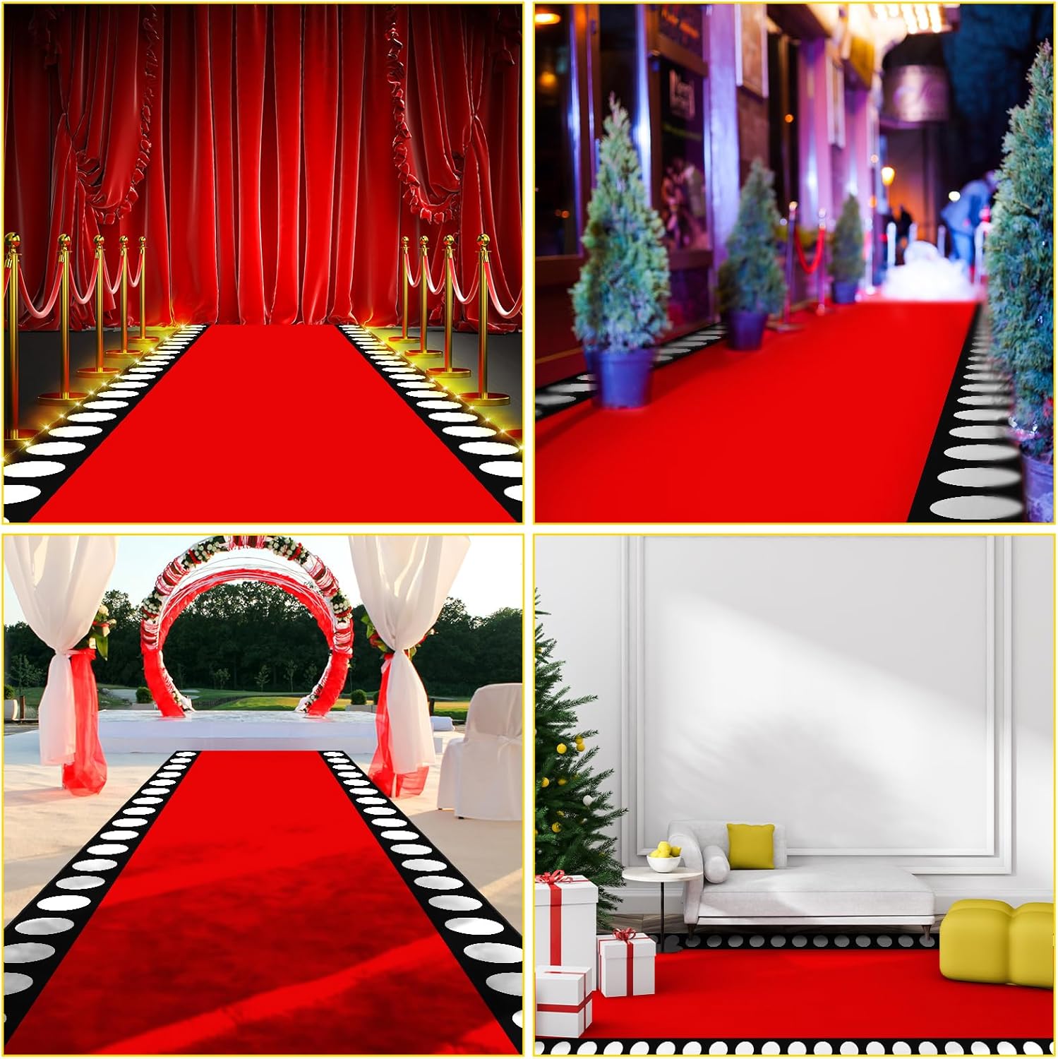 2 x 30 Ft Red Carpet with LED Light for Movie Night