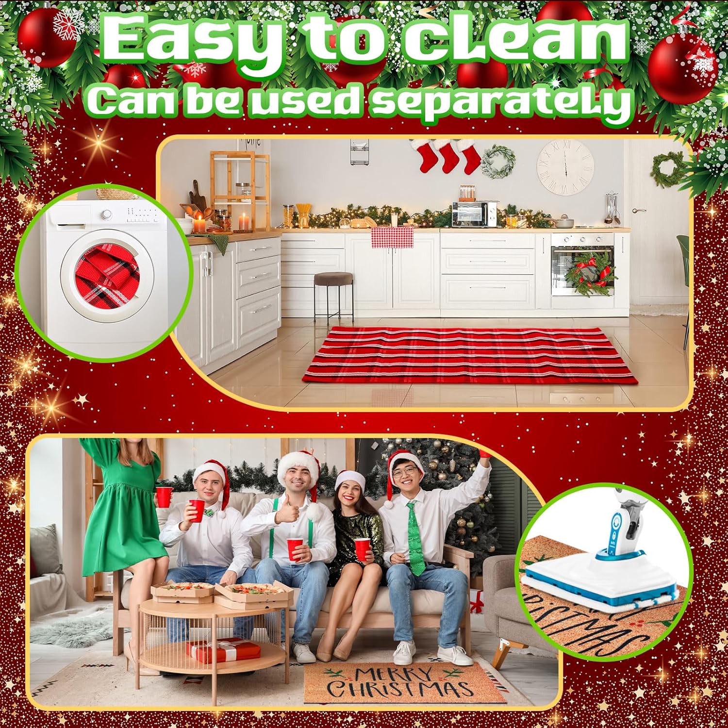 Duraaamo 2 Pcs Christmas Doormat Set