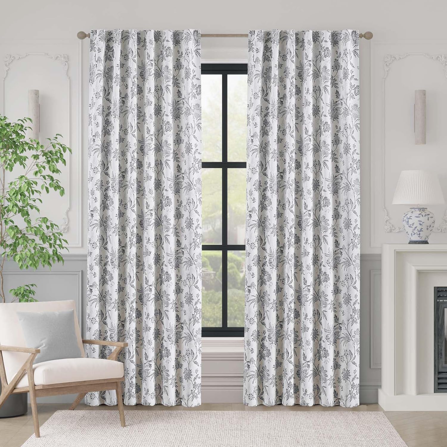 Vangao Floral Blackout Curtains 84 Inch 2 Panels