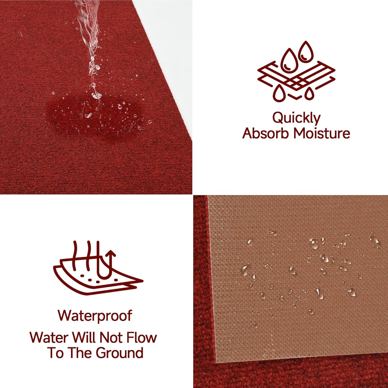 Red Runner Rug 3x5ft Waterproof Non-Slip Doormat