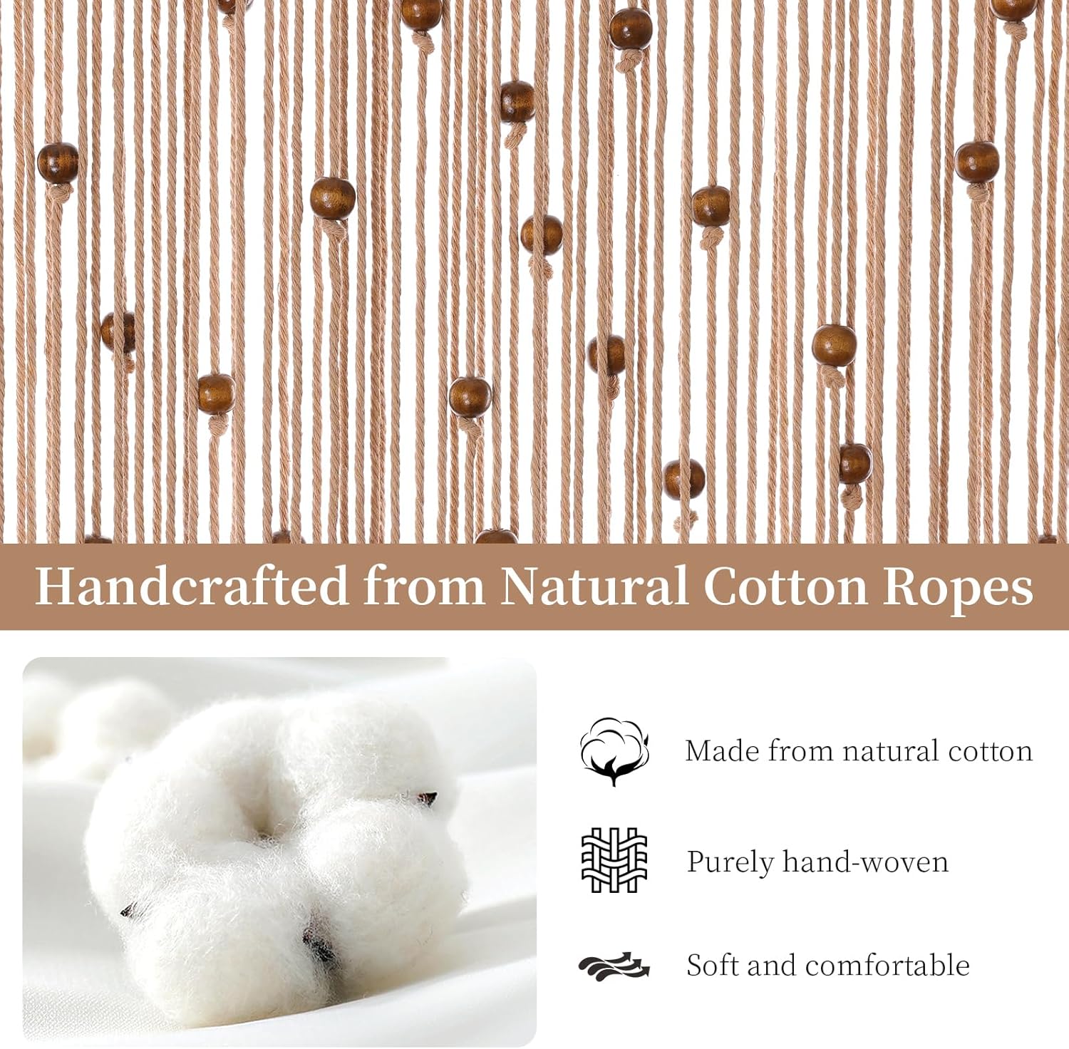 BECHAEO Boho Macrame Beaded Curtain Set of 2