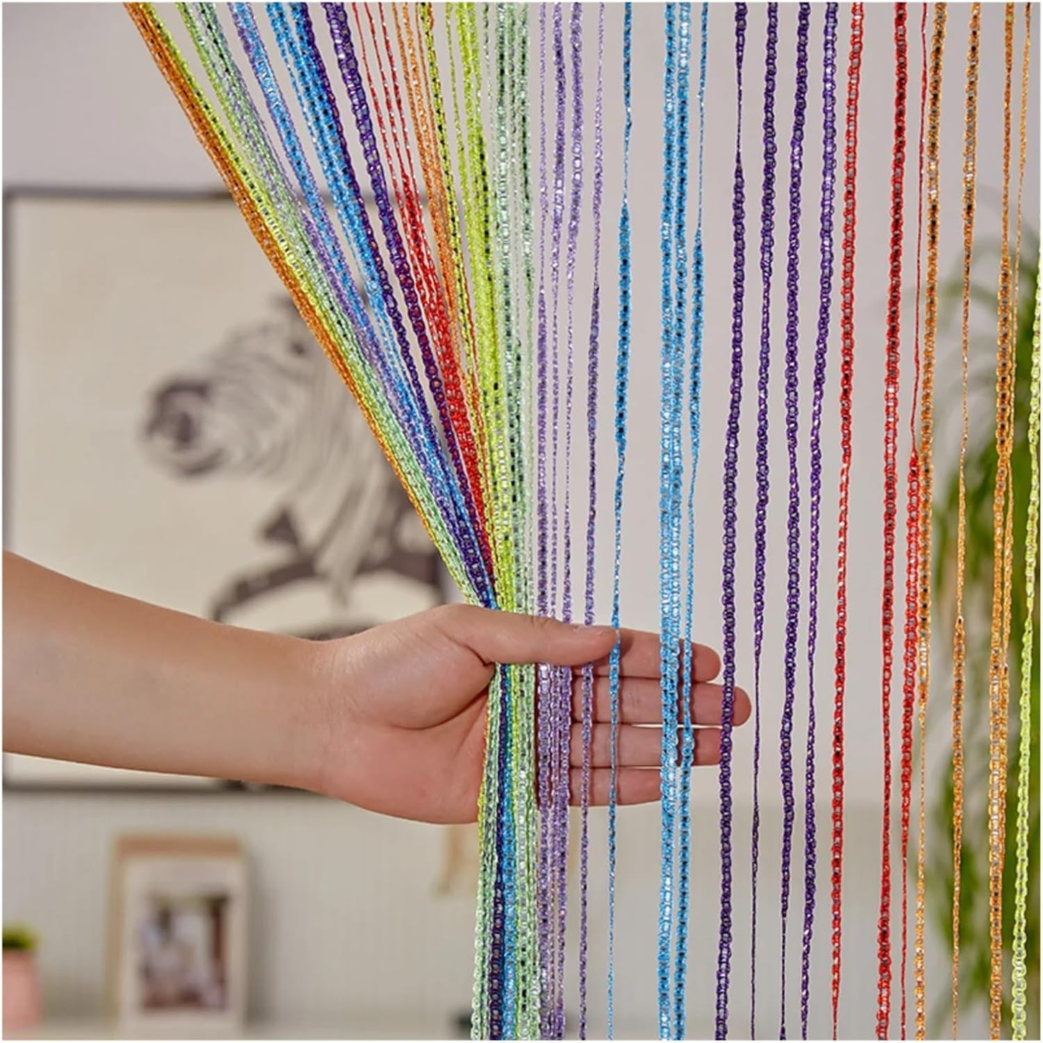 Blue Door String Curtain with Tassels