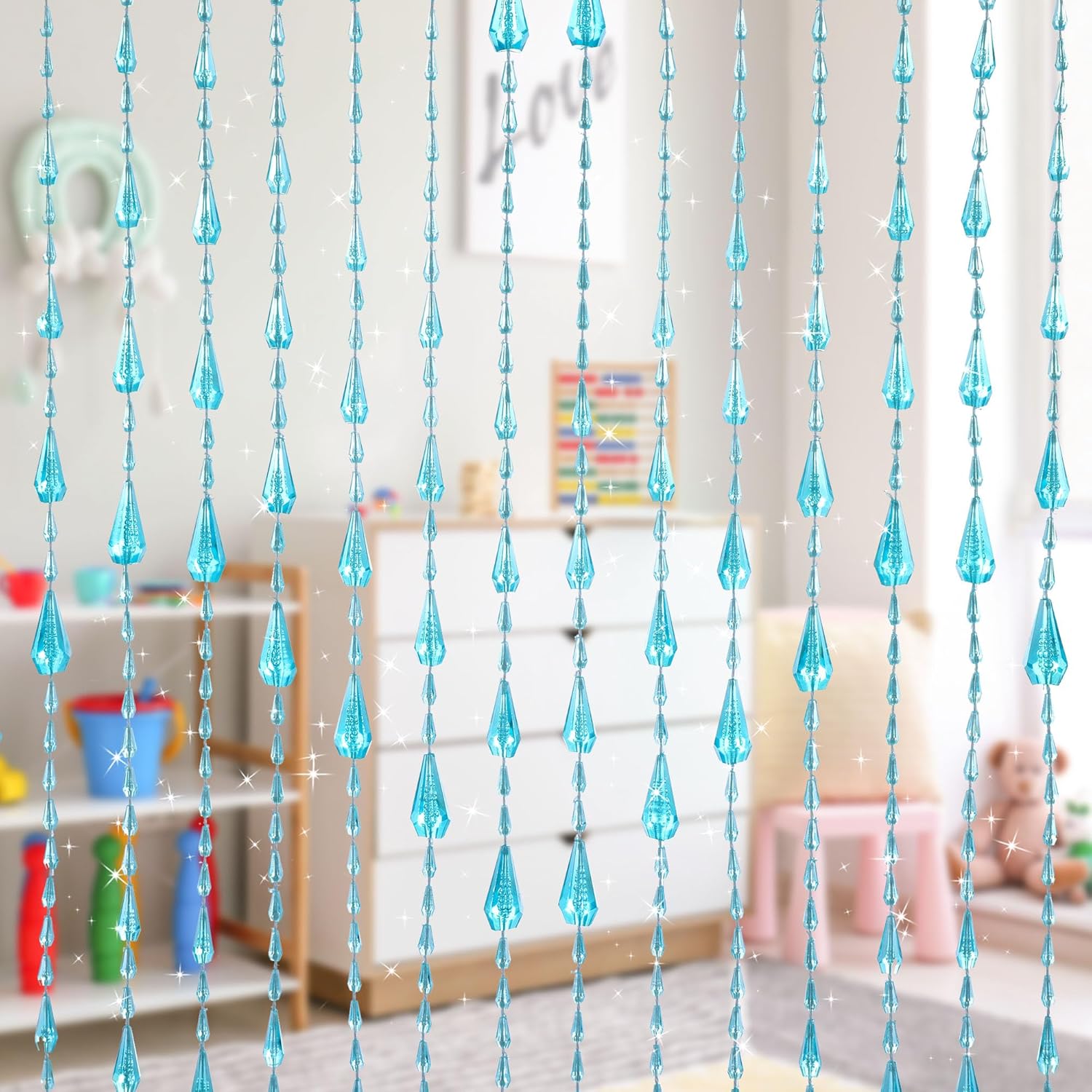 Crystal Beaded Curtain 355 x 79 Inches Teal Wave Pattern